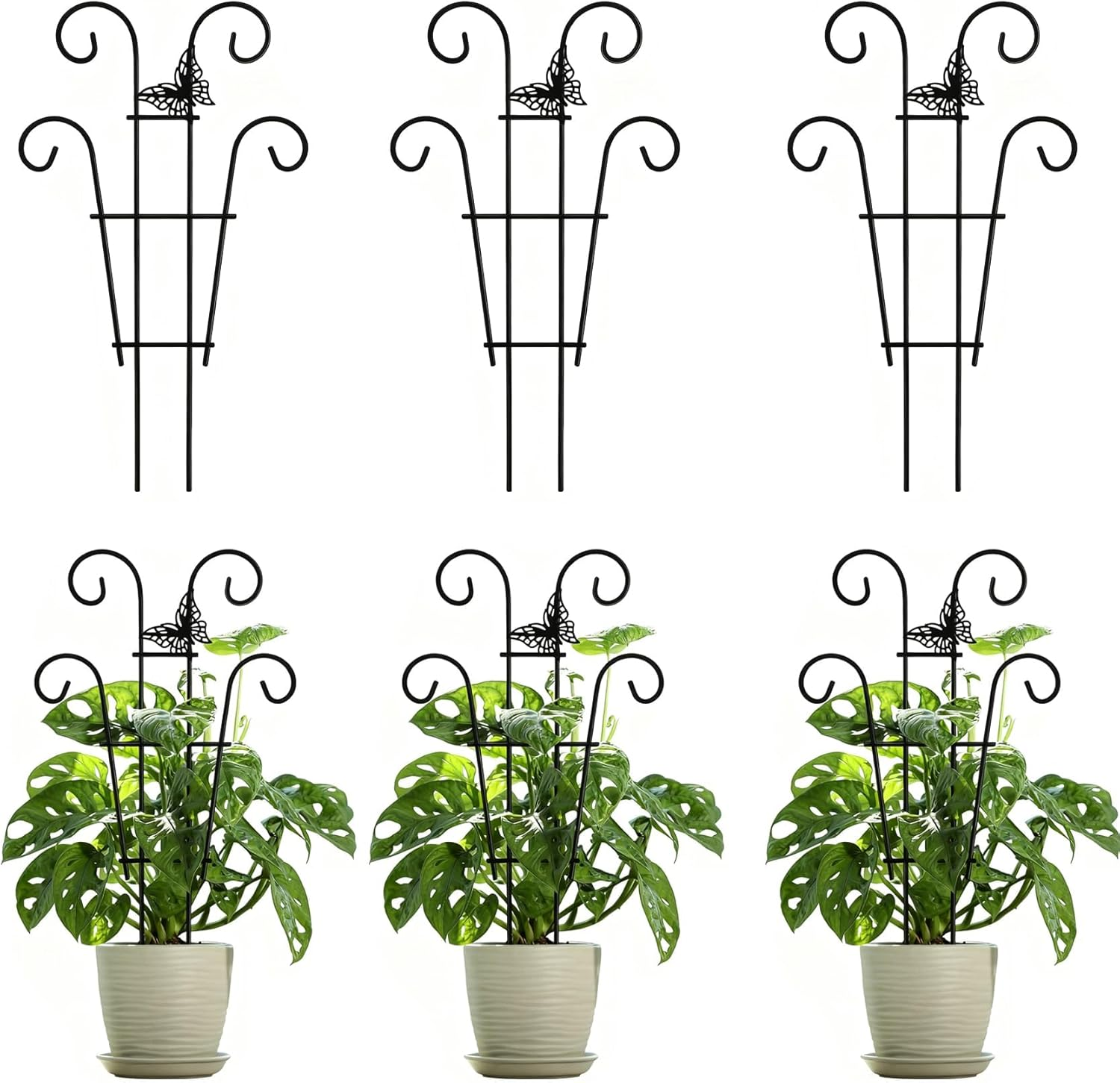 Indoor Plant Trellis for Climbing Plants, Stackable Garden Trellis for Potted Plants, Small House Plant Trellis for Vine Ivy Flower Plant Support Outdoor DIY Metal Trellis 3 Pack, Butterfly Design image number 3