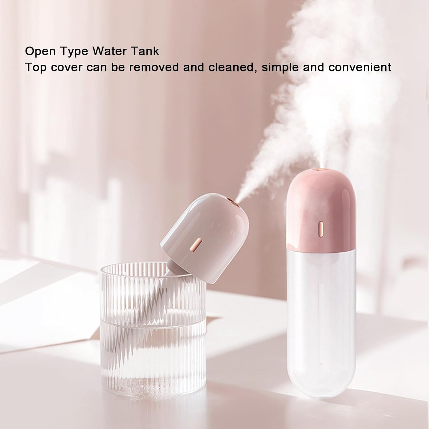 Mini Portable Humidifier, USB Rechargeable Small Humidifier 100Ml Cool Mist Humidifier, Quiet Humidifier Wand, Travel Personal Humidifier, Small Air Humidifier for Office, - Pink image number 3