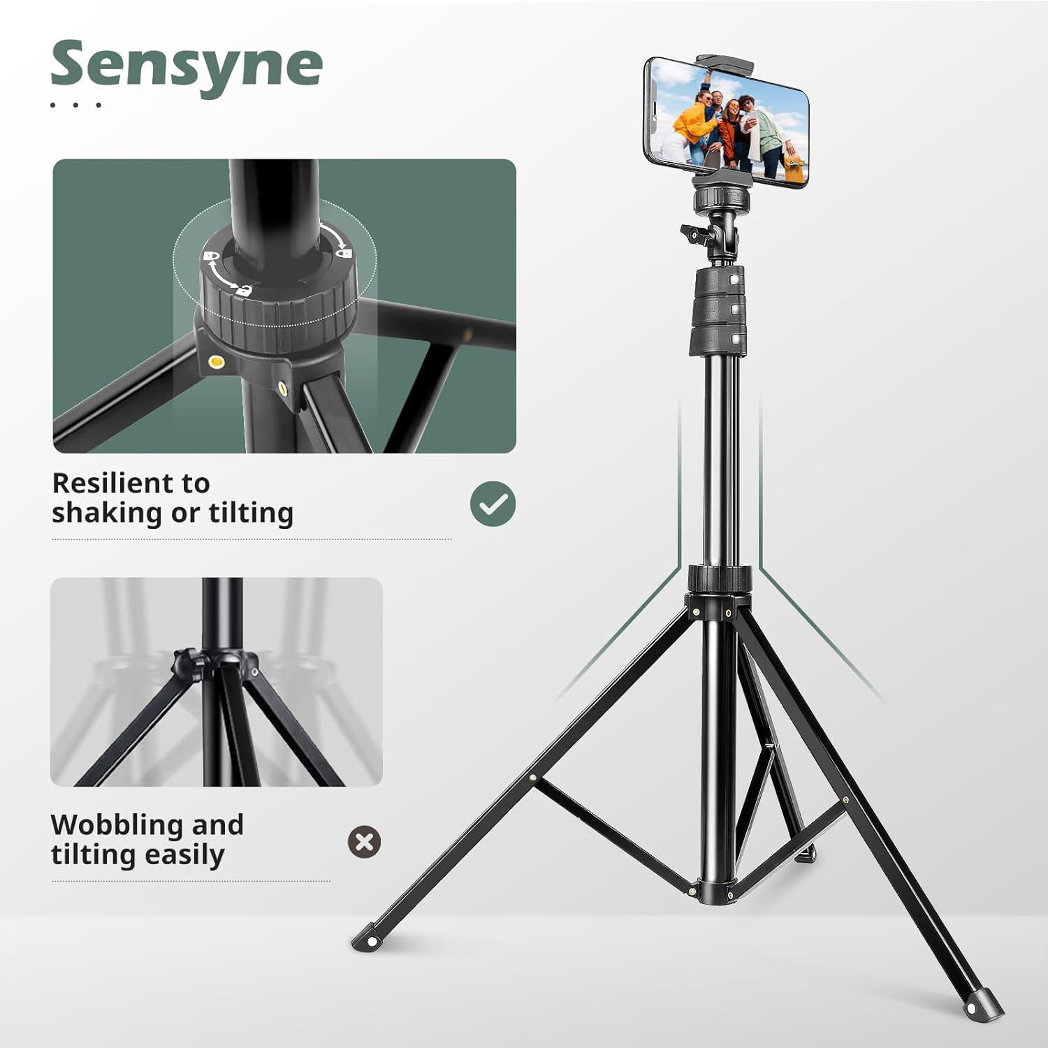 Sensyne 88" Phone Tripod & Selfie Stick, Extendable Phone Tripods with 14.95In Adjustable Gooseneck,Cell Phone Tripods Stand with Wireless Remote and Phone Holder image number 1
