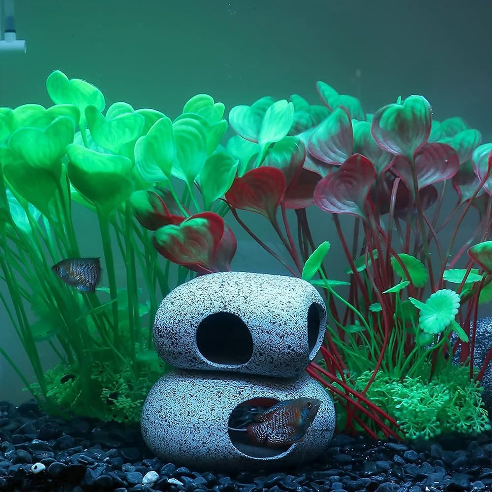 4 PCS Aquarium Ceramic Hideaway Rocks &ndash; Safe Fish Tank Decorations for Betta, Shrimp, Reptile Breeding, Hiding & Playing &ndash; Non-Toxic Cavern Caves for Aquatic Pets