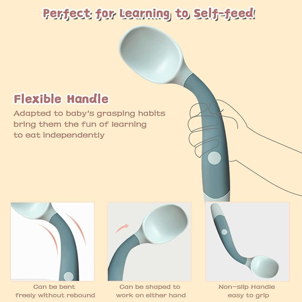 Toddler Utensils with Travel Case, Baby Spoon and Fork Set for Self-Feeding,Silicone Bendable Handle, Easy Grip Heat-Resistant, Self-Feeding Flatware Sets for Kids (2 Set, Yellow Green) image number 2