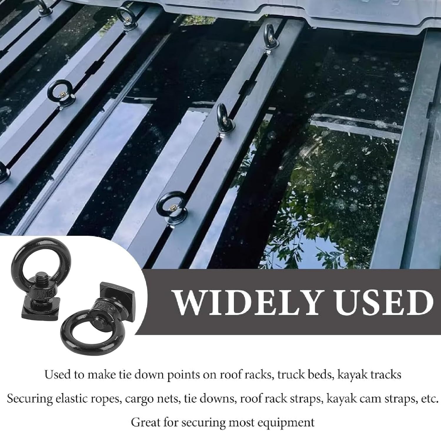 4PCS T Track Mount Tie down Anchor for Roof Rack, M8 Sturdy Stainless Steel Ring Shaped Eye, T Eye Nut Tie down Rings for Holding Bungee Cord, Ropes, Hooks (Black) - Black image number 6