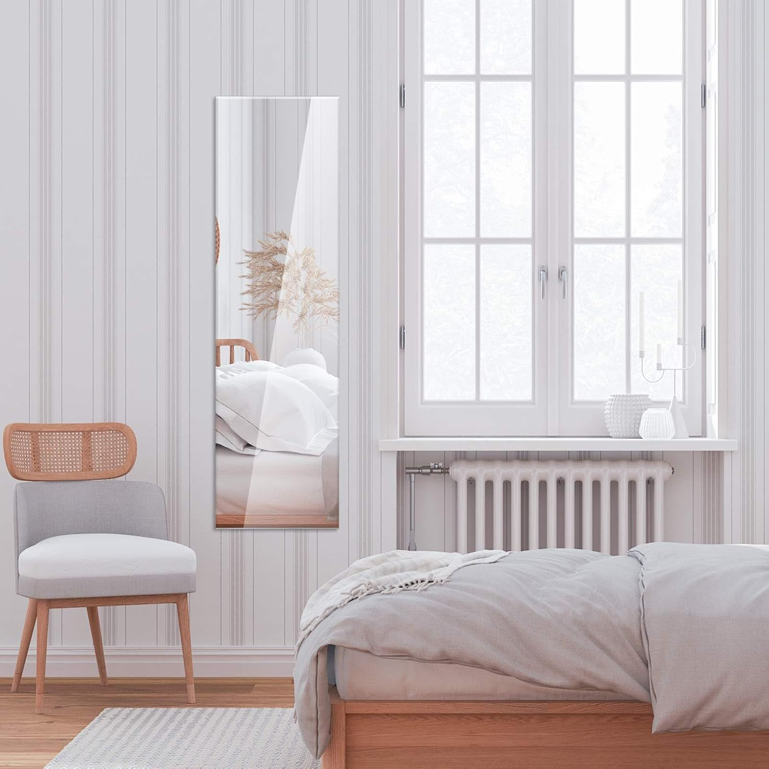 Costway Frameless Rectangle Wall Mirror, Rectangular Wall Mirror with Beveled Edge, Rectangular Wall Hanging Mirror for Living Room, Bedroom, Vanity Room, Vertical/Horizontal Installation, Silver image number 3