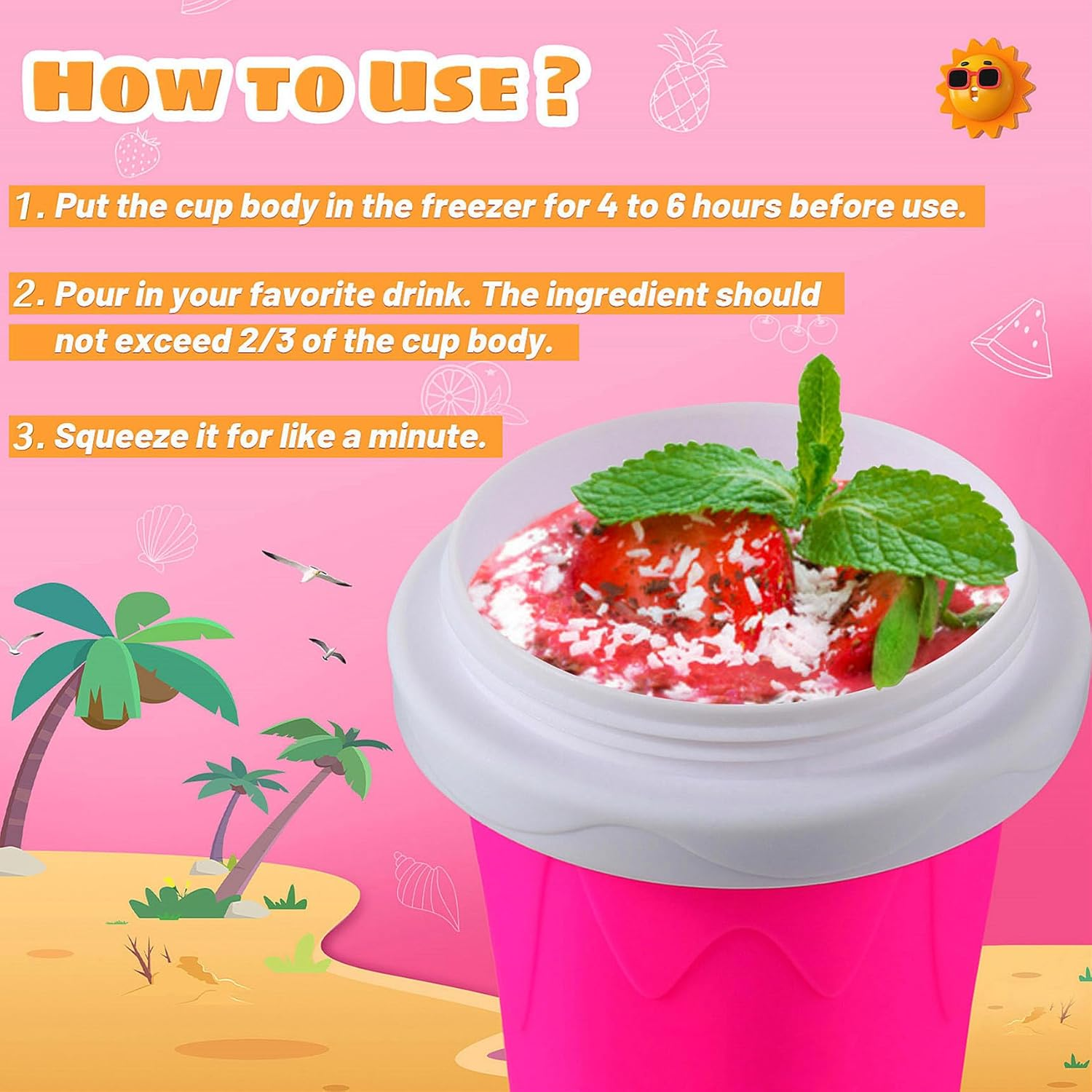 Slushie Cup, 2 Pack Slushy Maker Cup with Lid & Straw for Friends and Family, Portable Smoothie Squeeze Cup for Milk, Juices, and Ice Cream Make image number 6