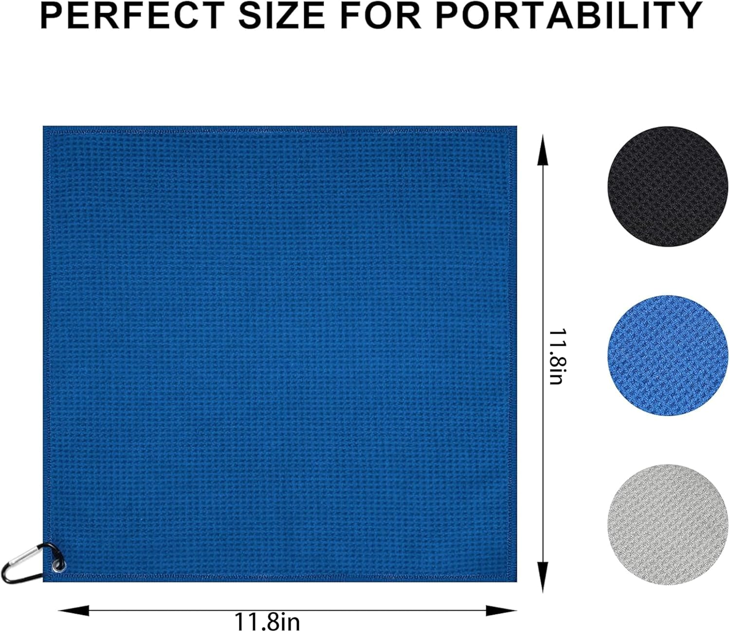 3 Pack 11.8"X11.8" Microfiber Golf Towels with Carabiner Clip, Quick-Dry Absorbent Golf Bag Accessories for Men (Gray, Blue, Black) image number 2