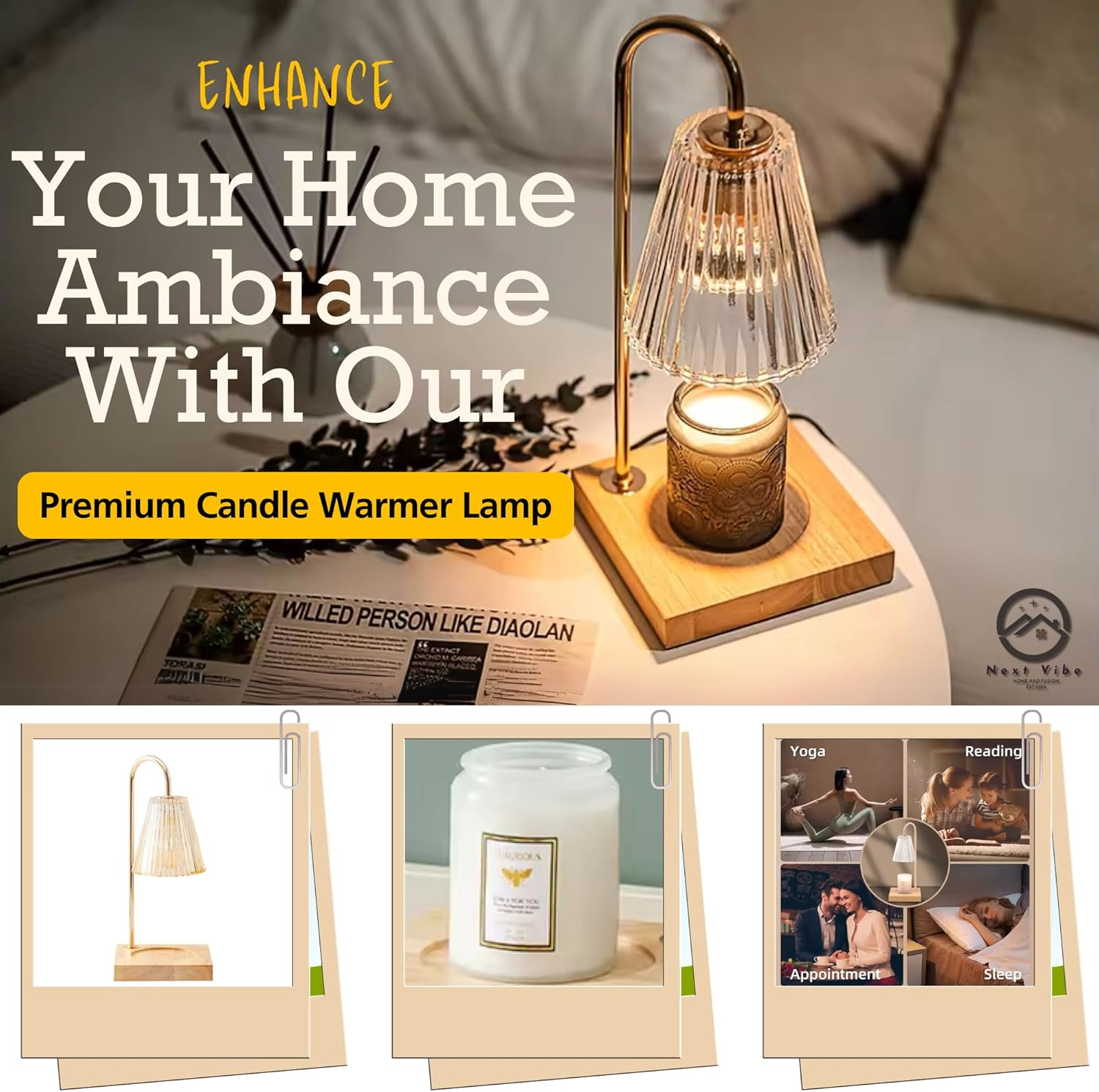 Premium Candle Warmer Lamp - Adjustable Dimming Light & Wax Melt Warmer - Metal & Wood Design - Safe & Smoke-Free Fragrance Diffuser - Ideal Home Decor & Gift (US/AU Plug) image number 2