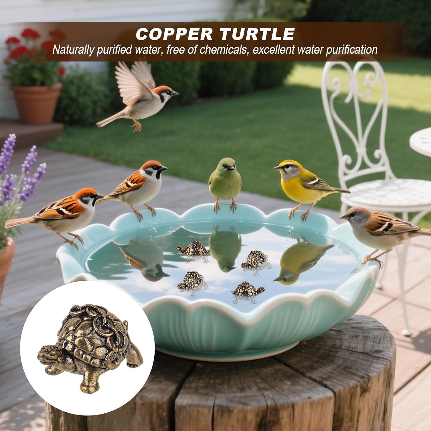 4Pcs Mini Turtle Shape Copper Bath Disk Ornaments, Single 0.88Oz Weight Birdbath Cleaner Brass Bird Bath Purification Disk Decorations for Outdoor Birdbaths & Bowl image number 4