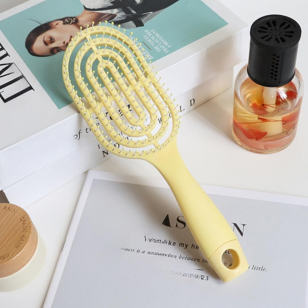 2Pcs Organic Detangling Hair Brush for Women, Men - Does Not Pull on Hair Straightening Brushes for Straight, Curly Wet Hair Home Massage Comb (Yellow) image number 2