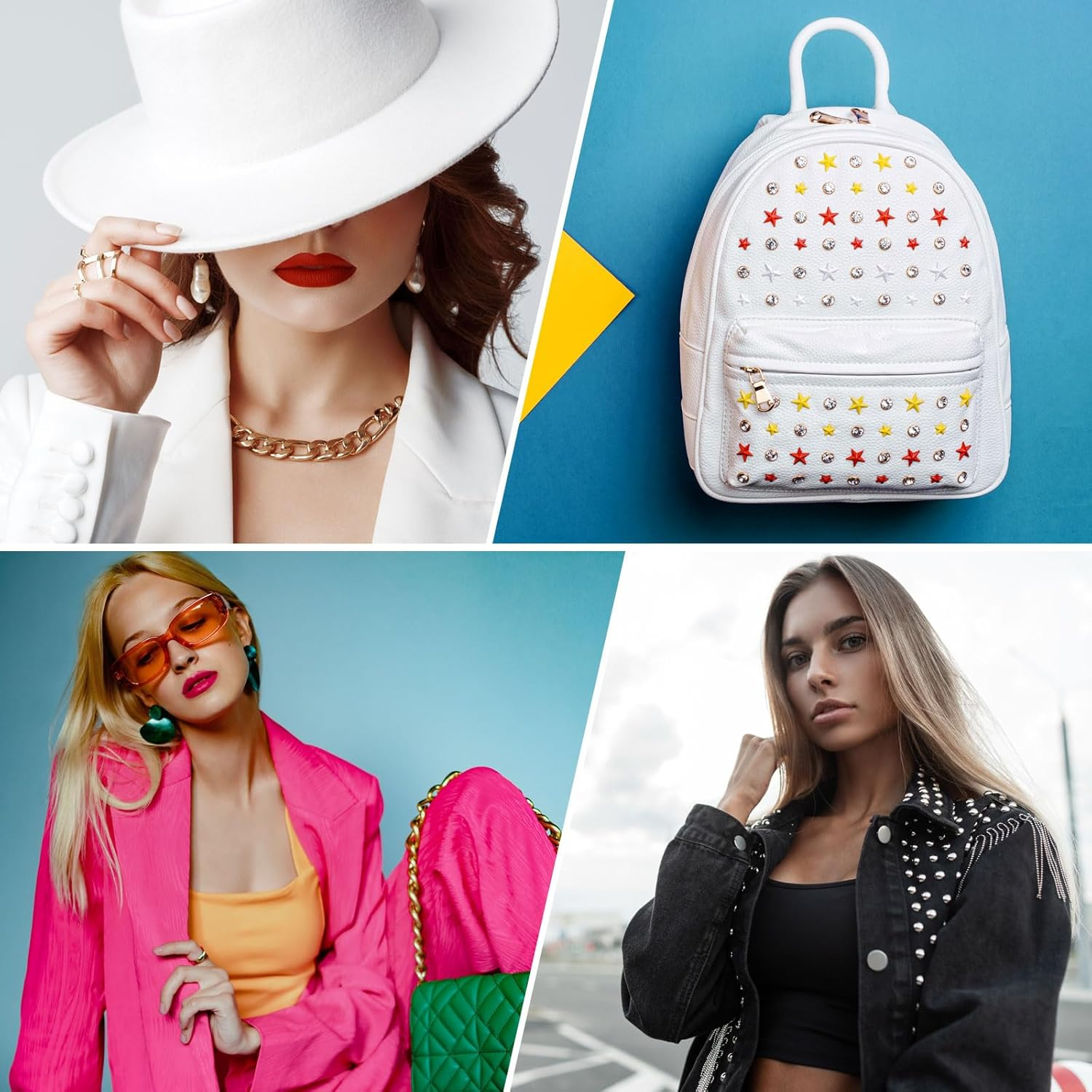 Sourcing Map 120Pcs Rhinestone Stud Refills, 7Mm/0.28" Rhinestone Claw Beads Nailhead, Rivets Metal Spikes Rivet Decorative for DIY Leather Craft Making Purse Clothing Shoes Belt, Black White image number 2