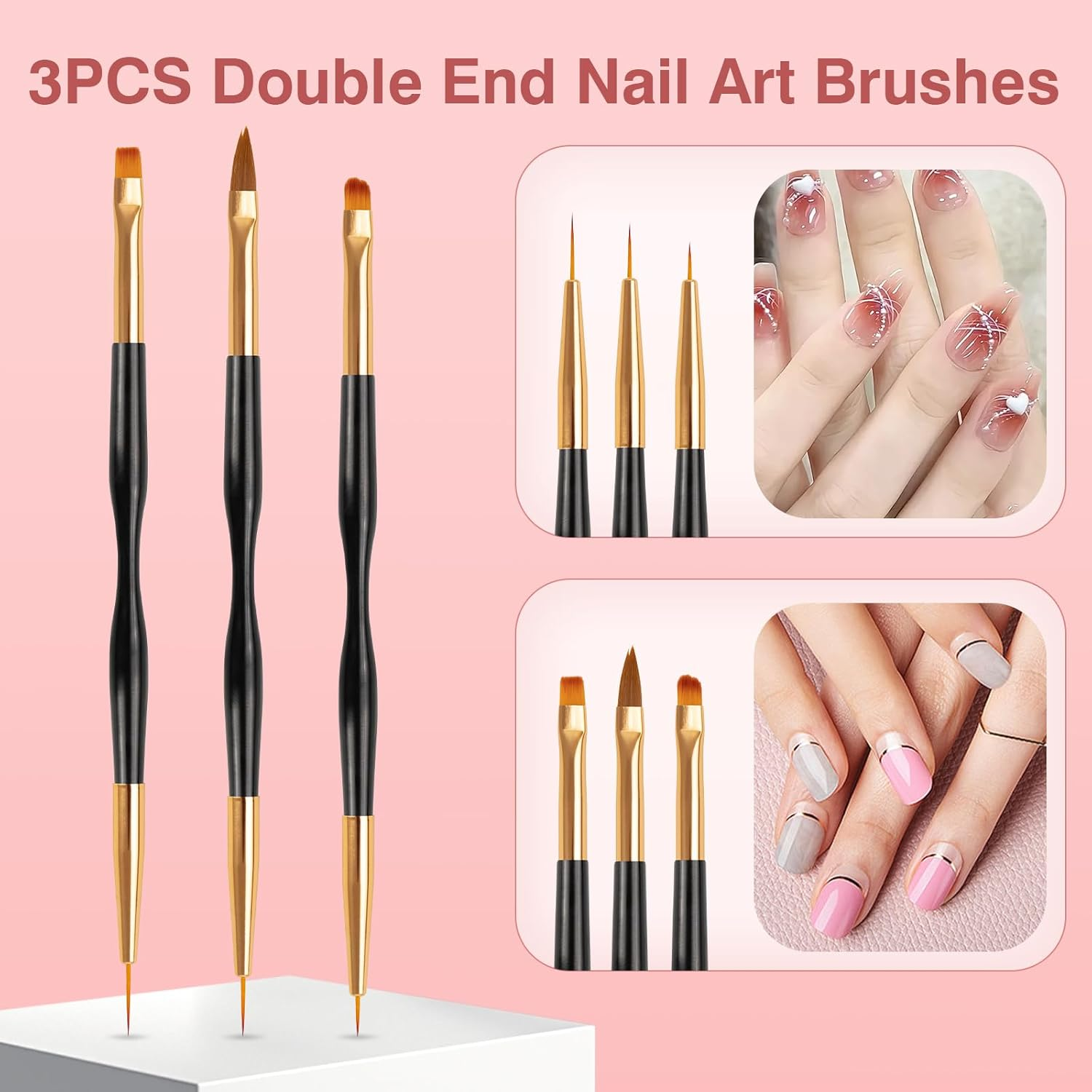 Nail Art Brushes 3PCS Nail Brush Set with Gel Polish Pens and Liner Brush for Home and Professional Salon Use - 5Pcs Nail Brush Set image number 7