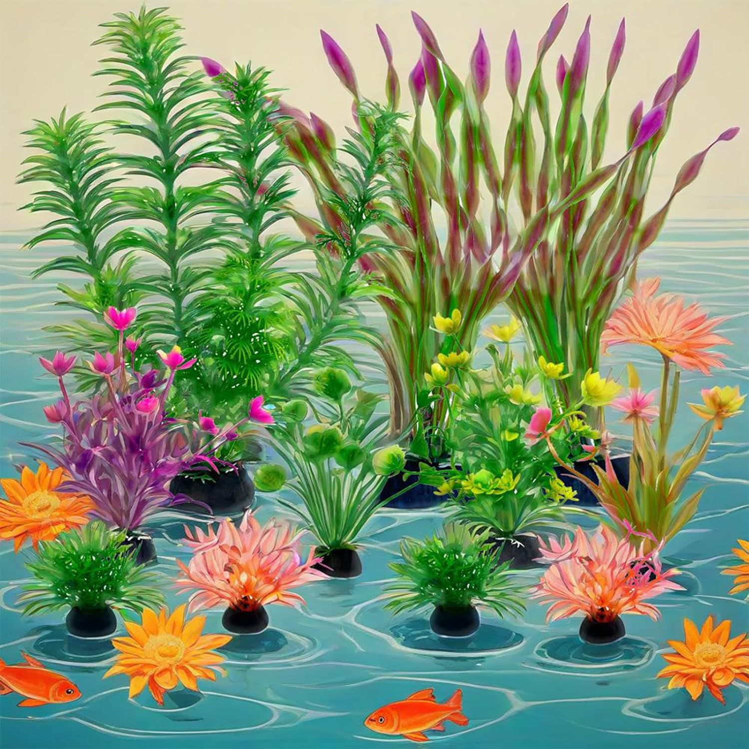 ZHIGOU Aquarium Decorations 11-Pack Realistic Plastic Fish Tank Plants and Rocks Decoration Set for Home and Office Aquarium Simulation Fish Tank Plants