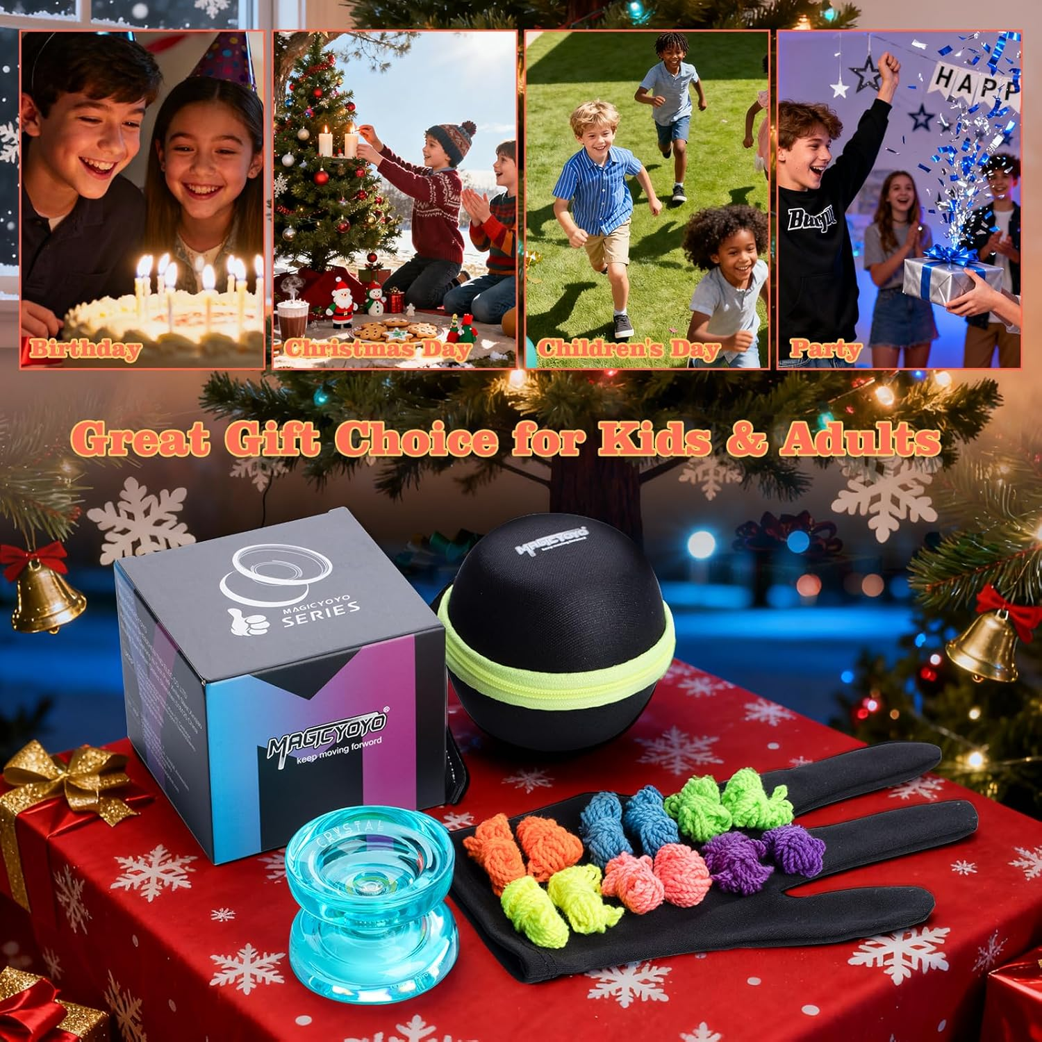 MAGICYOYO K2 Green Responsive Plastic Fingerspin Yoyo for Kids Beginners Yo-Yo with Yoyo Glove, Yoyo Bag, 12 Yoyo Strings image number 1