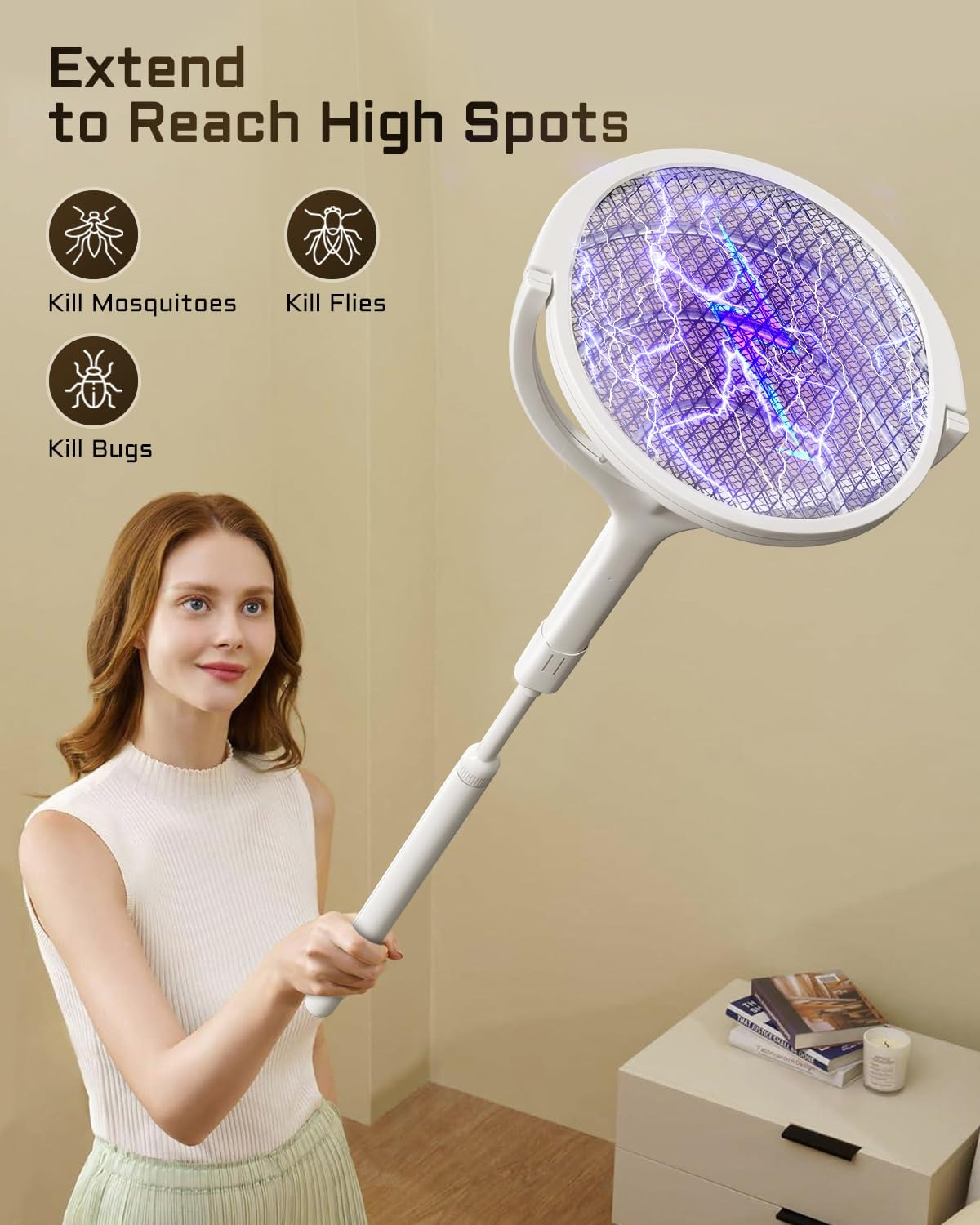 YESDEX Electric Mosquito Zapper - 180&deg; Rotating Head Rechargeable Mosquito Swatter, 4000V Bug Zapper Electric Mosquito Trap, Mosquito Repellent with a Telescopic Extension for Indoor & Outdoor image number 2