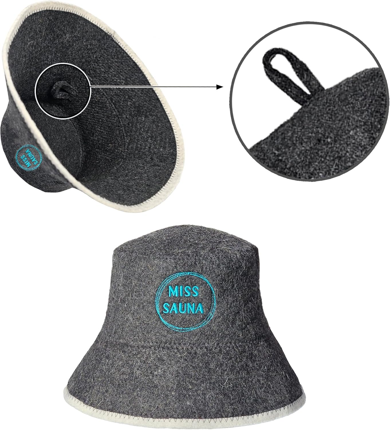 PRINZEPS Sauna Hat Women'S Perfect Sauna Hat Made of 100% Wool Felt - Felt Hat Women with Exclusive Miss Sauna Embroidery - Ideal Sauna Headgear Sauna Hat - Gifts for Sauna Goers, Gray image number 6