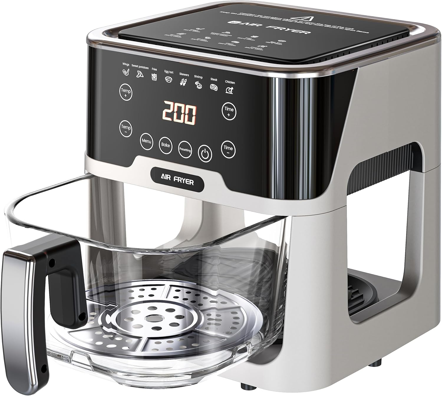 Air Fryer Glass - 5.2L Digital Airfryer Oven with Detachable Glass Pot, Multifunctional Oiless Cooker with LED Touch Screen, Adjustable Temperature 80-200℃, Healthy Less Fat & Easy to Clean image number 1