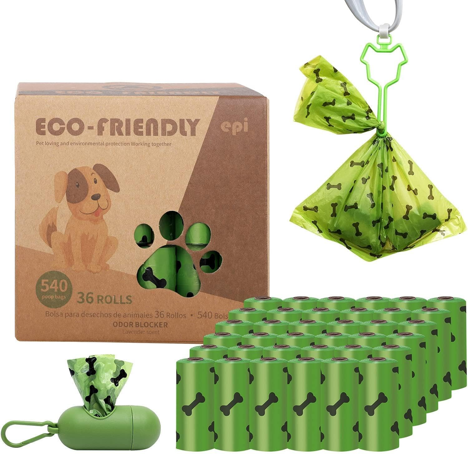 EPI Degradable Dog Poop Bags with Dispenser & Leash Clip - 36 Rolls, Eco-Friendly, 1.5 Micron Thick, Assorted Patterns image number 2