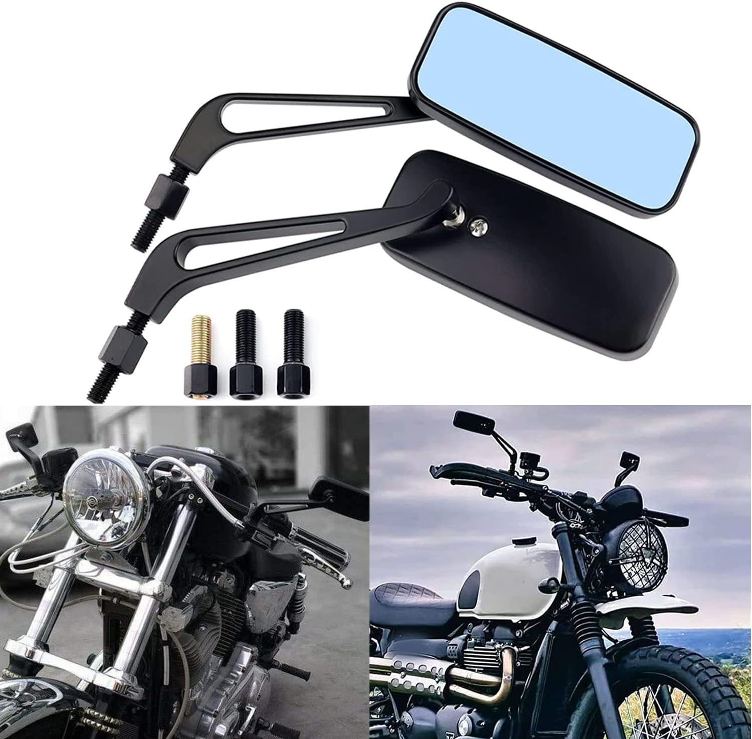 Motorcycle Rectangle Rearview Side Mirrors for Harley Softail Sportster Honda Yamaha Cruiser Chopper Bobber