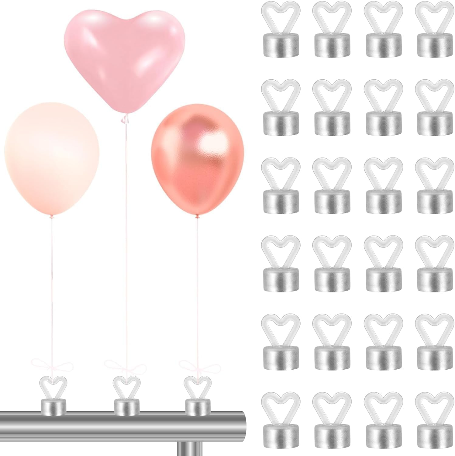 24Pcs Balloon Weights, Small Weights to Hold Balloon, Mini White Metallic Heart Shaped Balloon Weights for Balloons Party Favor Table Wedding Festival Birthday Decor image number 1