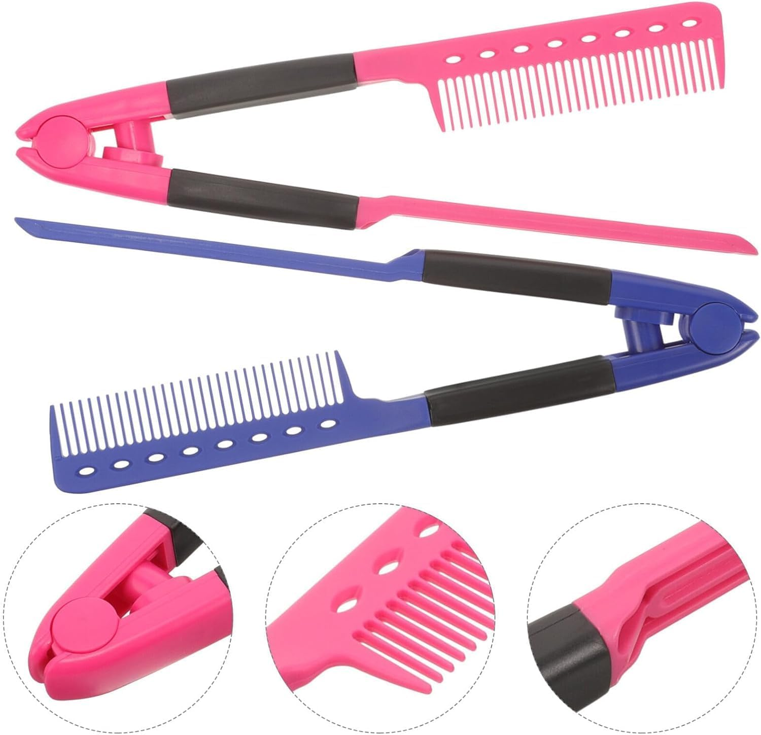 V-Shaped Straight Comb, 2Pcs Flat Salon Hair Brush Styling Comb, DIY Straightening Iron, Color A - Color B image number 7