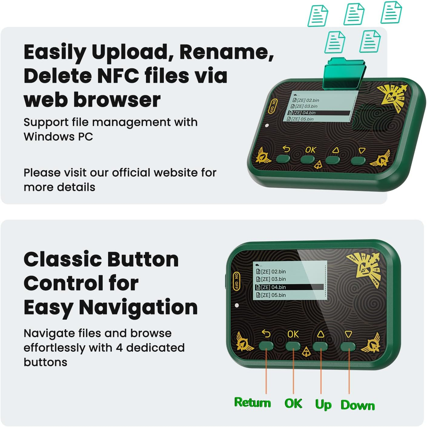 Joysfusion NFC Emulator, Store 3000 NFC Data, Support Ulimited Scan, 1.2" Screen, Easy Button Controls, Rechargeable for Endless Play, Compatible with 50+ Games (Green) image number 2