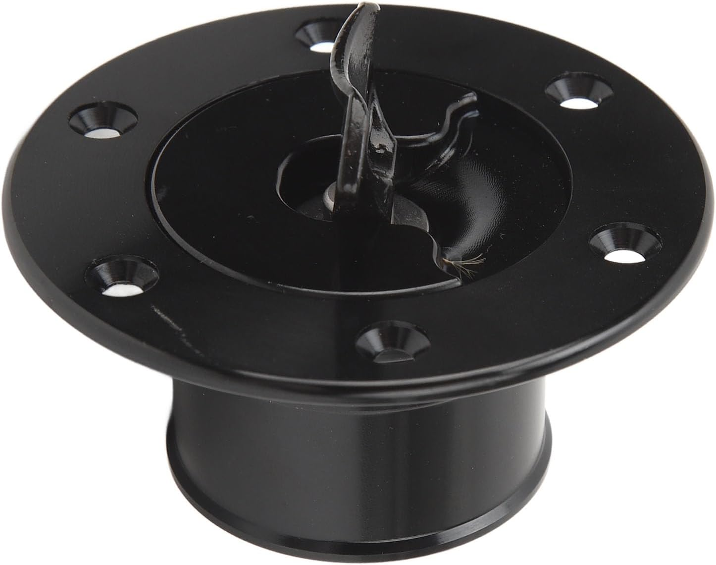 Jiawu Fuel Fill Filler Neck and Cap, ID 39Mm/1.54In Aluminum Alloy Flush Mount Fuel Cell Tank Cap with 6 Bolt Opening, Universal for Car, Black