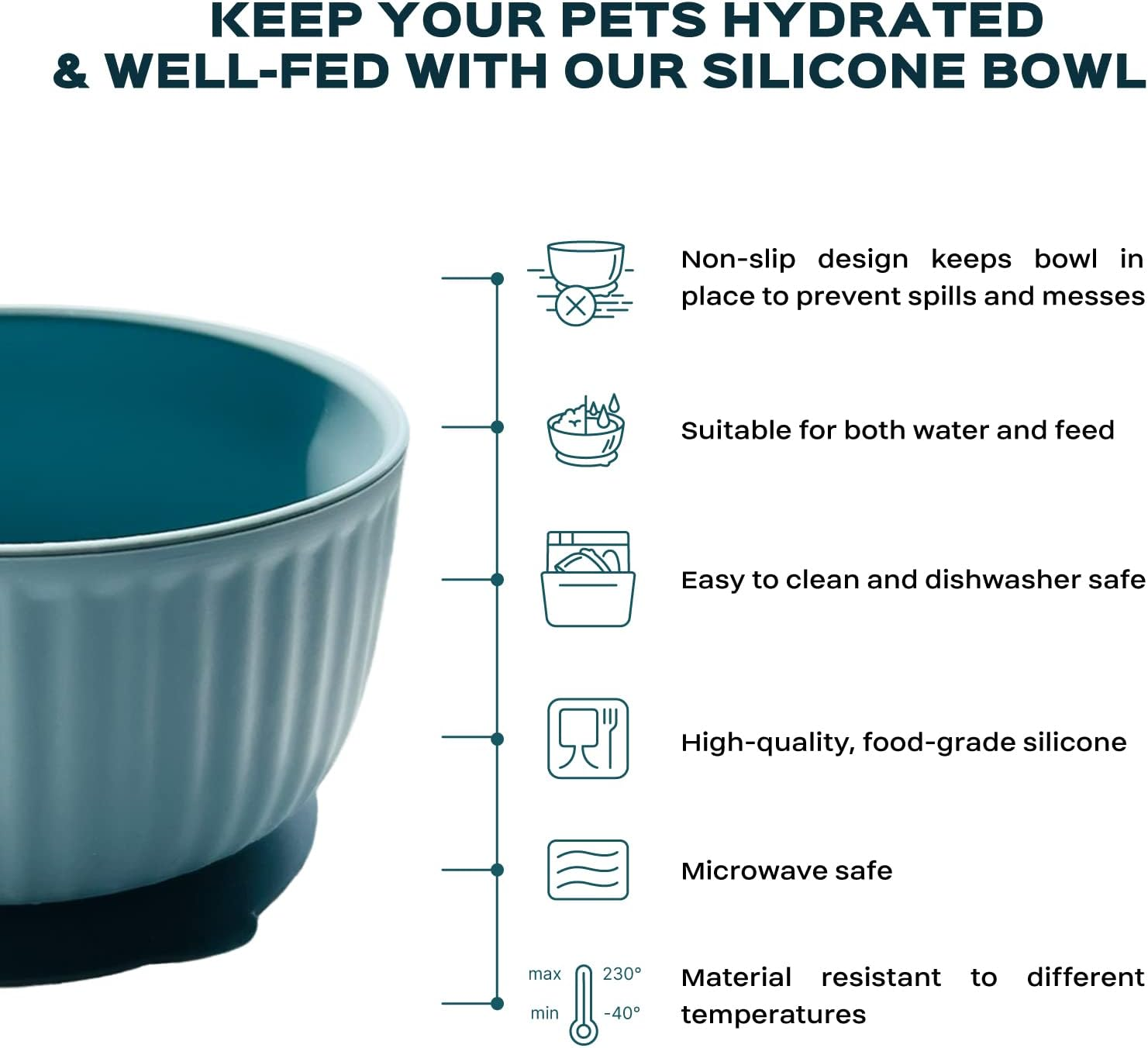 Cat Bowls with Suction Cup 13 Oz &mdash; Elevated Silicone Pet Dish with Non-Slip Bottom for Dry Food, Wet Food and Water &mdash; Silicone Water Bowl for Small Dog, Rabbit, Kittens &mdash; Microwave & Dishwasher Safe - Grafit image number 2