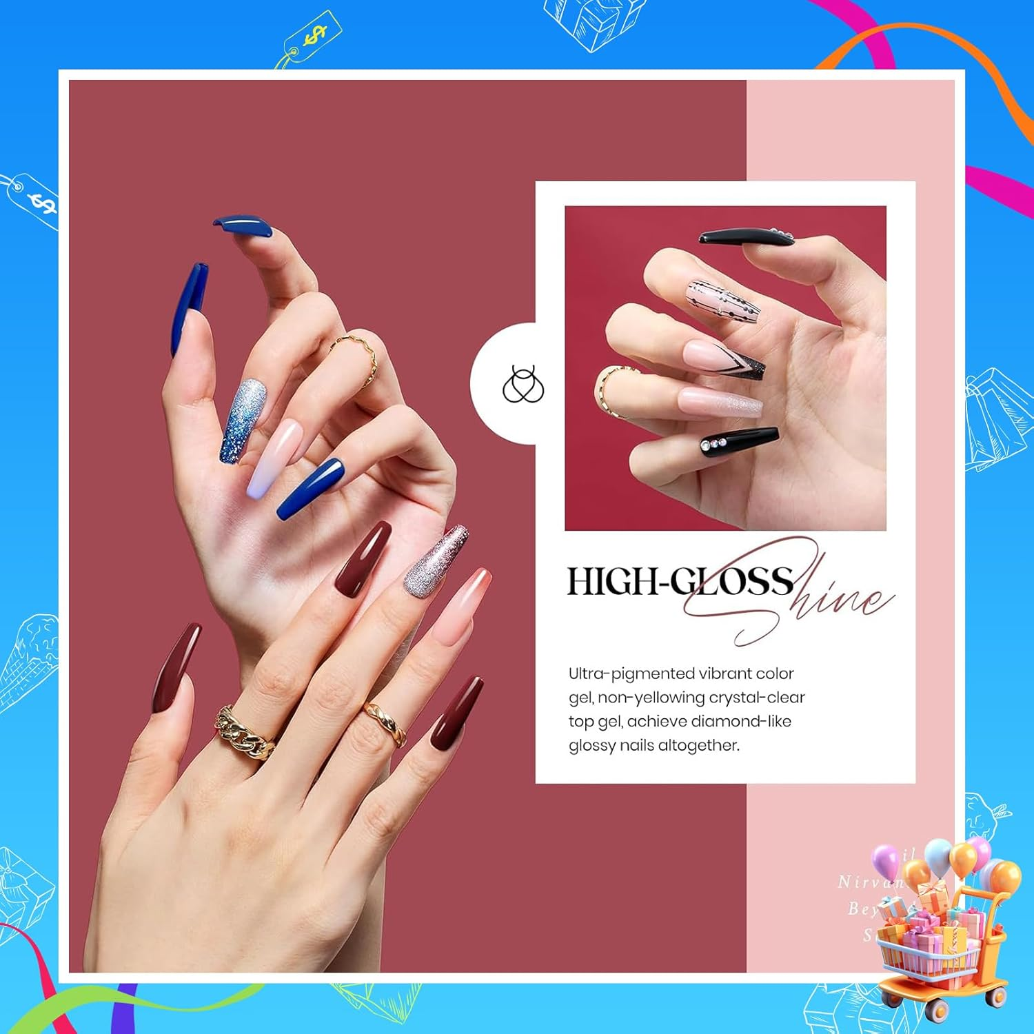 Beetles 20 Pcs Gel Nail Polish Kit, Modern Muse Collection Nude Gray Pink Blue Glitter Gel Polish with Glossy & Matte Top Gel Base Coat Soak off LED Gel image number 3