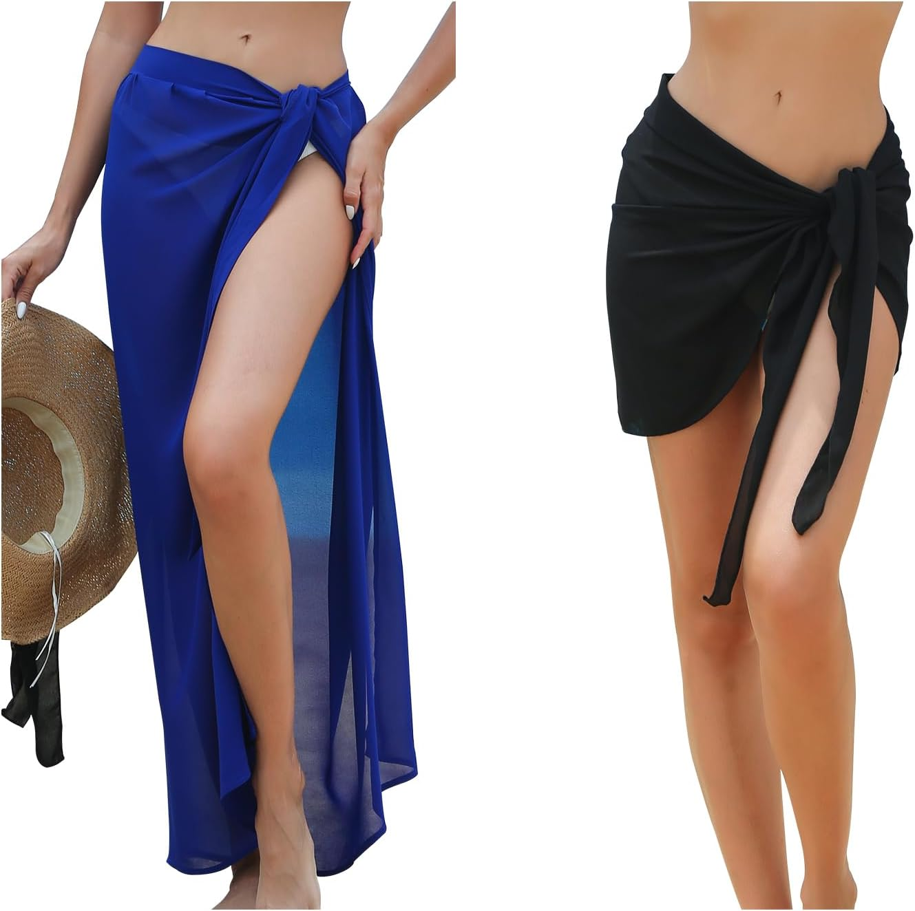 2 Pieces Sarong Coverups for Women Bathing Suit Wrap Swimsuit Skirt Beach Bikini Cover up Swimwear Chiffon