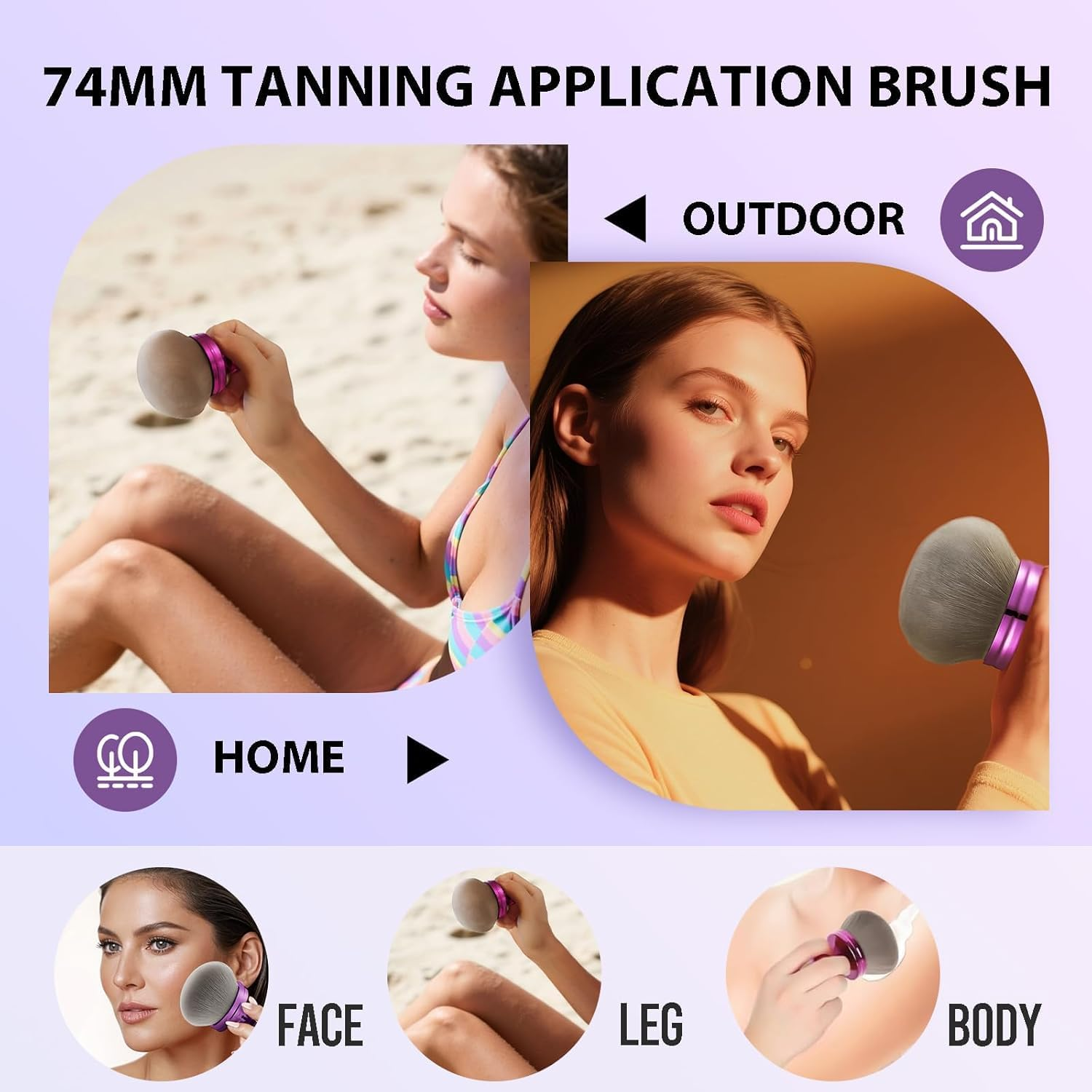 Wide-Headed Self Tanning Kabuki Blend Brush, 1Pc Wide Head Body Makeup Brush Oval Self Tan Back Applicator, Large Self Tan Brush Self Tanning Applicator image number 4