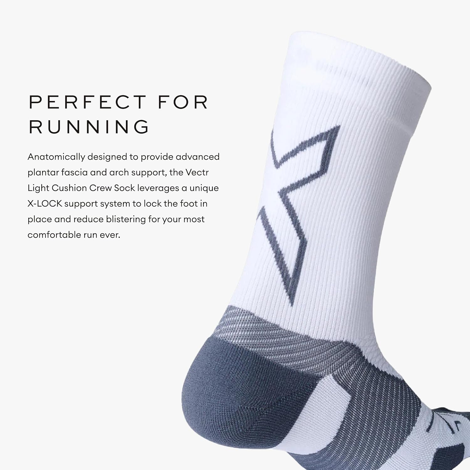 2XU Unisex Vectr Light Cushion Crew Socks - Moisture-Wicking, Breathable, and Supportive Athletic Socks - White/Grey - Size X-Large