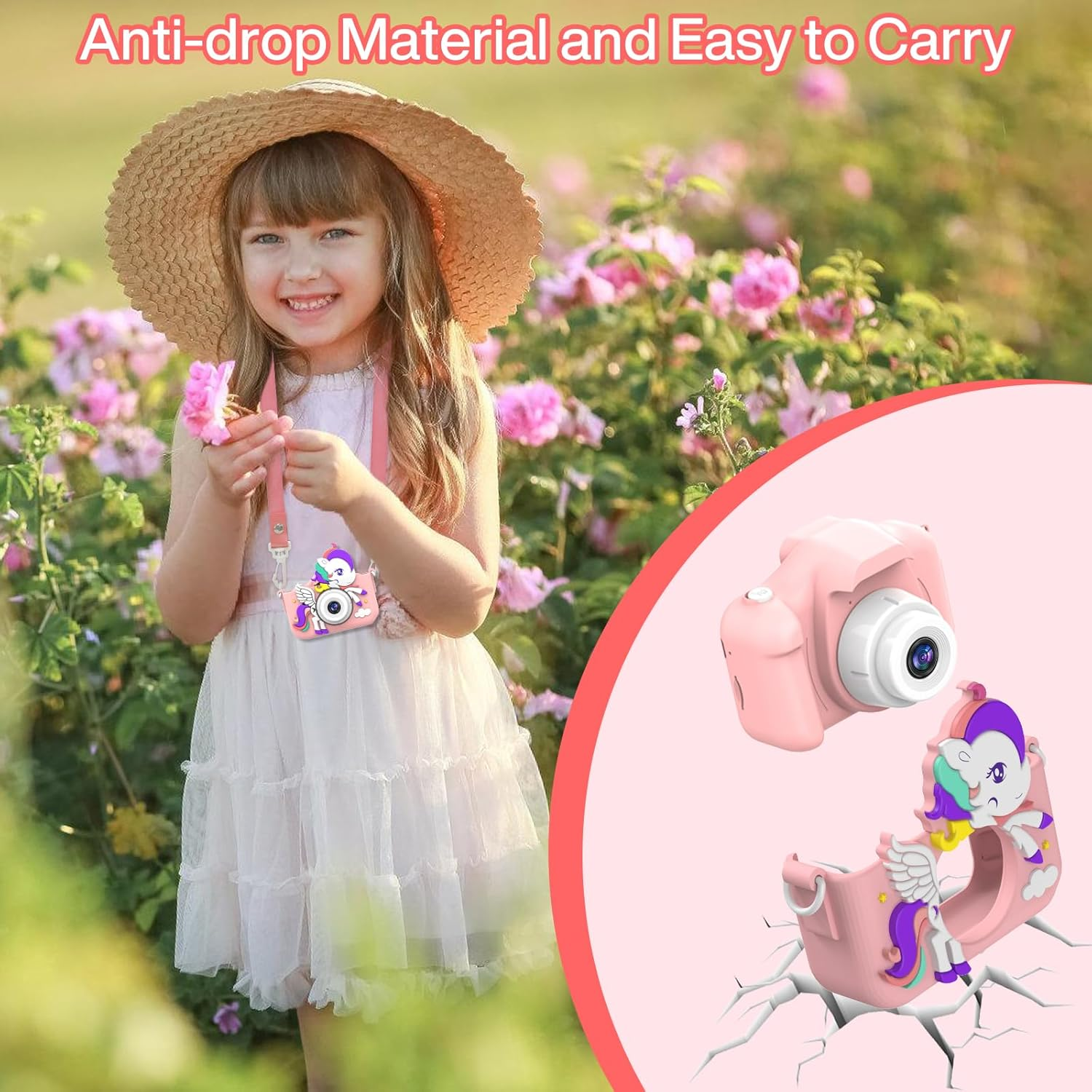 Musclez Kids Camera, Toys for 3-12 Years Old Girls Boys Children, Portable Digital Video Camera with Silicone Cover 32GB TF Card, Birthday Gifts Christmas New Year Gifts Selfie Camera for Kids image number 5