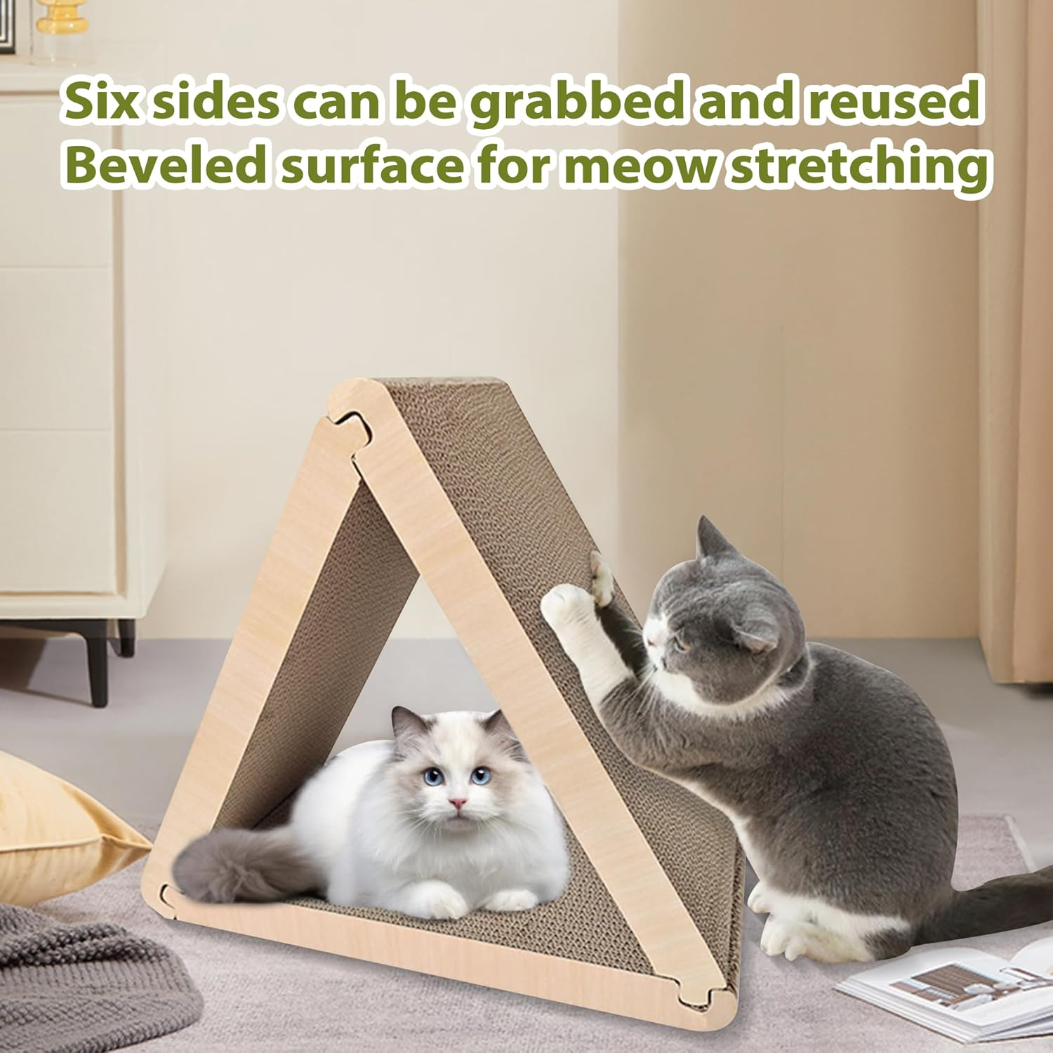 Triangle Cat House Cardboard Foldable, 3 in 1 Scratching Post, Vertical Cat Scratching Post Ramp Cat Furniture Cat Scratcher for Indoor Cats and Kitten to Scratch, Play and Hide image number 2