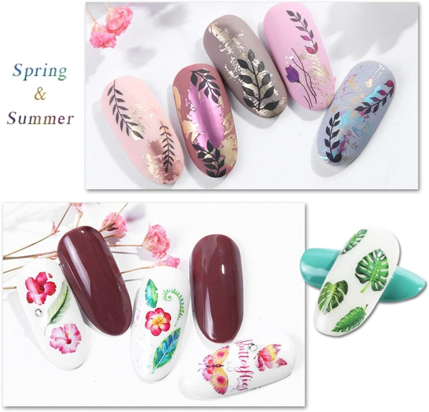 TAVVKE Nail Art Stickers - 29 Sheets of Self-Adhesive Summer Nail Decals Featuring Flamingos, Leaves, Cacti, Fruits Patterns for Women, Girls, Kids, Manicure DIY, and Crafts image number 4