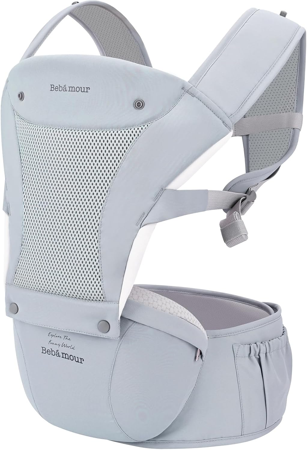 Bebamour Baby Carrier with Hip Seat,All-Position Breathable Mesh Hip Seat & Carrier 0-36Months with Head Hood, 3 PCS Teething Pads, Waist Extender,Storage Bag & Pacifier Case (Blue) image number 2