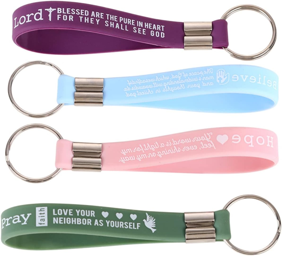 HONMEET Bible Scripture Silicone Keychains 4Pcs Set, Religious Novelty Keyring Bag Pendants for Women, Backpack Charms Party Favors Inspirational Bible Verses image number 3