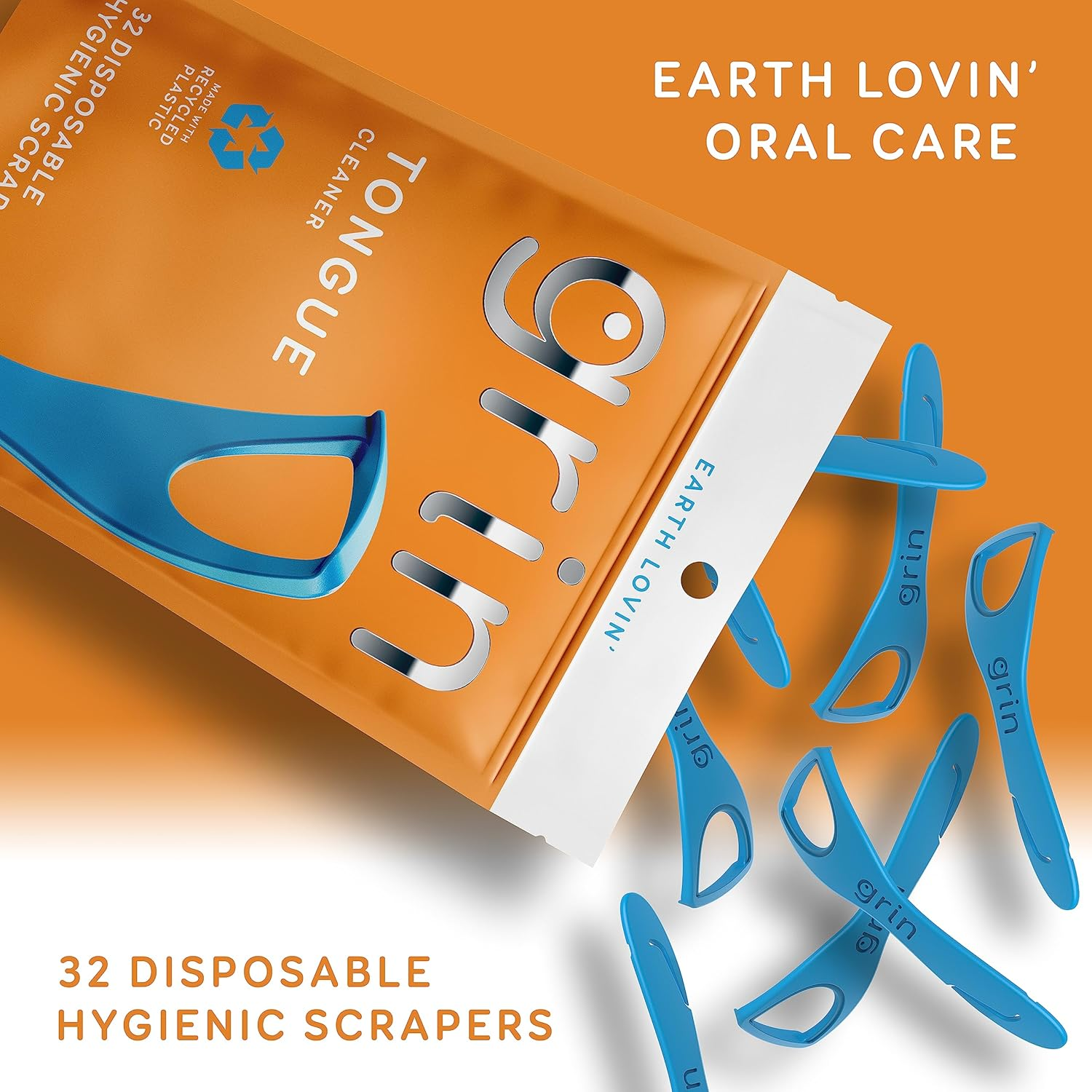 GRIN Tongue Cleaner, 32 Count, Disposable Tongue Cleaner, Hygienic Scraper, Recycled Plastic, Clean Tongue, Promote Fresh Breath, Includes Safe Fold- Back Tooth Pick image number 4