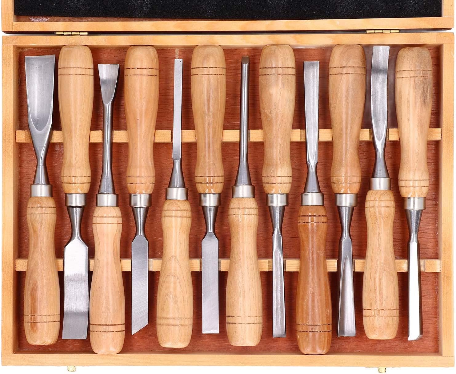 Wood Carving Tools Set, 12PCS Wood Carving Kit for Beginners, Carving Knife Sharpener with CRV Blade Wooden Handle, Engraving Chisel Set for DIY Handicrafts