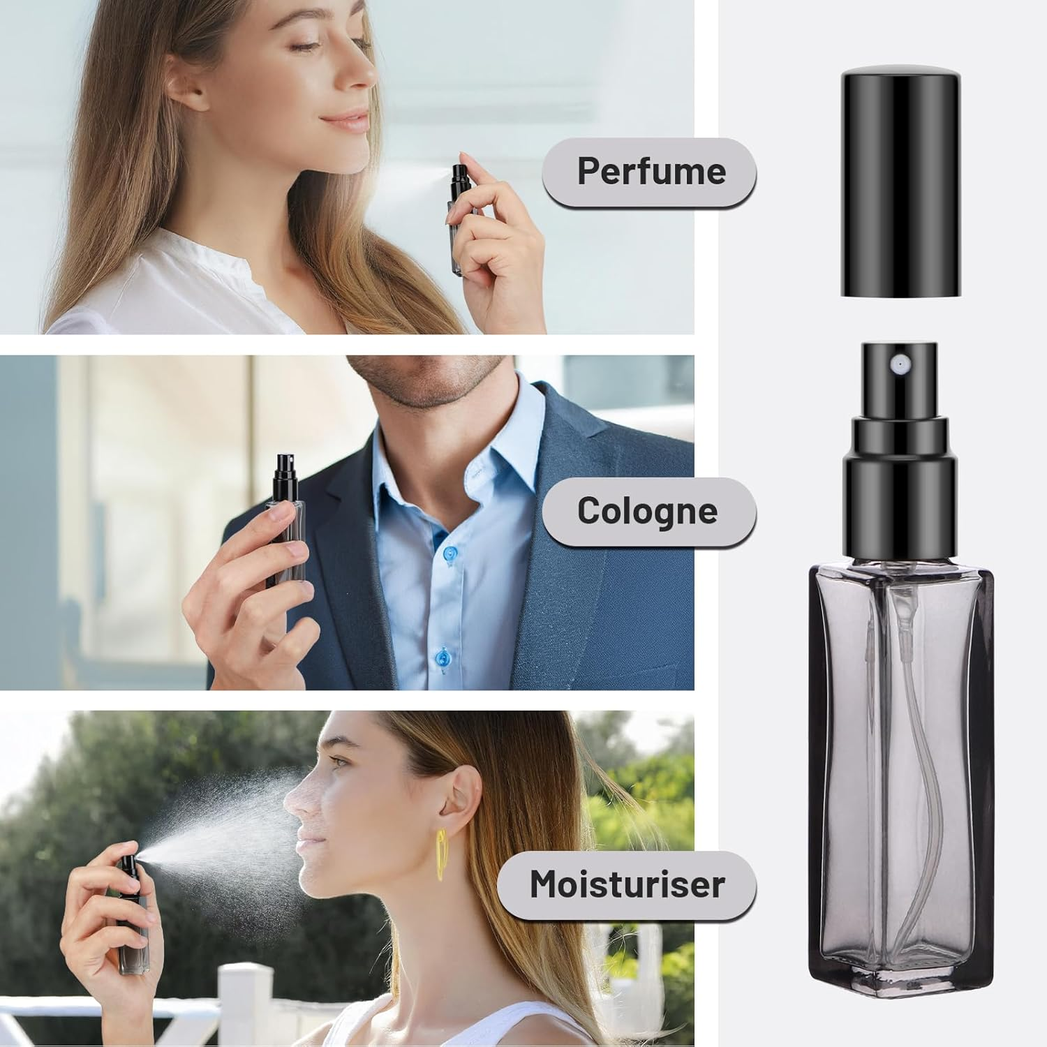 Segus Perfume Atomiser 10Ml, 10 Pcs Glass Refillable Perfume Bottle, Aftershave Spray Bottle, Empty Fragrance Atomiser, Travel Aftershave Dispenser for Handbag, Pocket, Purse (Black) image number 5