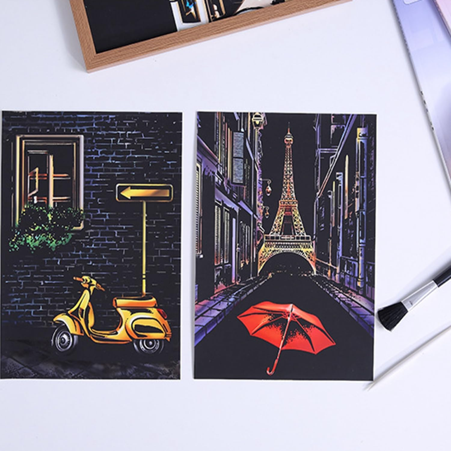 Georgie Porgy Scratch Picture Set DIY Craft Sets for Children Magic Rainbow Scratch Paper A4 Postcards for Christmas Birthday Gift with Scratch Tools Kit (Europe + Road Corner)