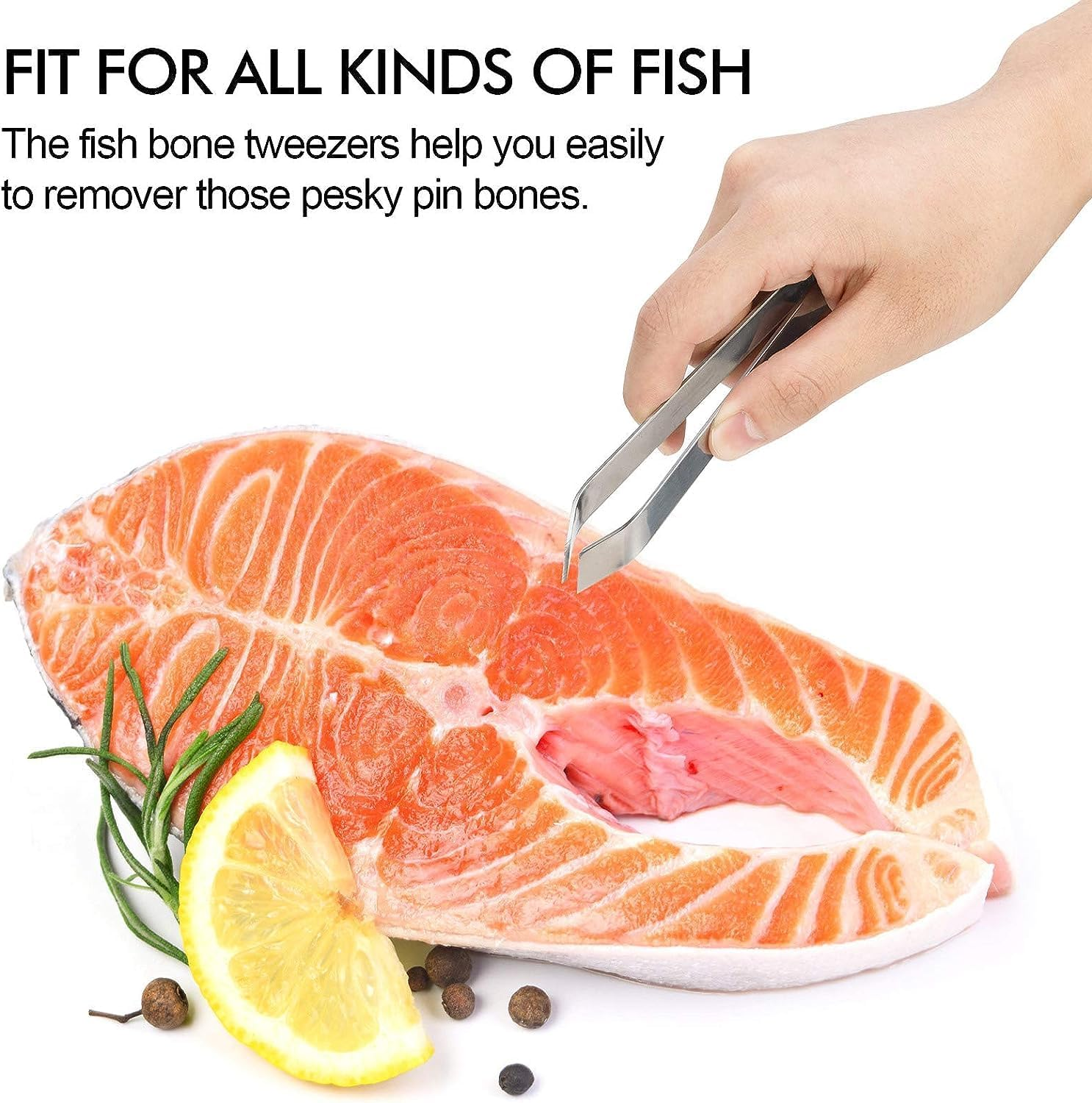 4Pcs Fish Bone Tweezers Set, Professional Stainless Steel Flat and Slant Pliers Remover Set for Cooking Kitchen Salmon Trout, 2 Styles image number 6