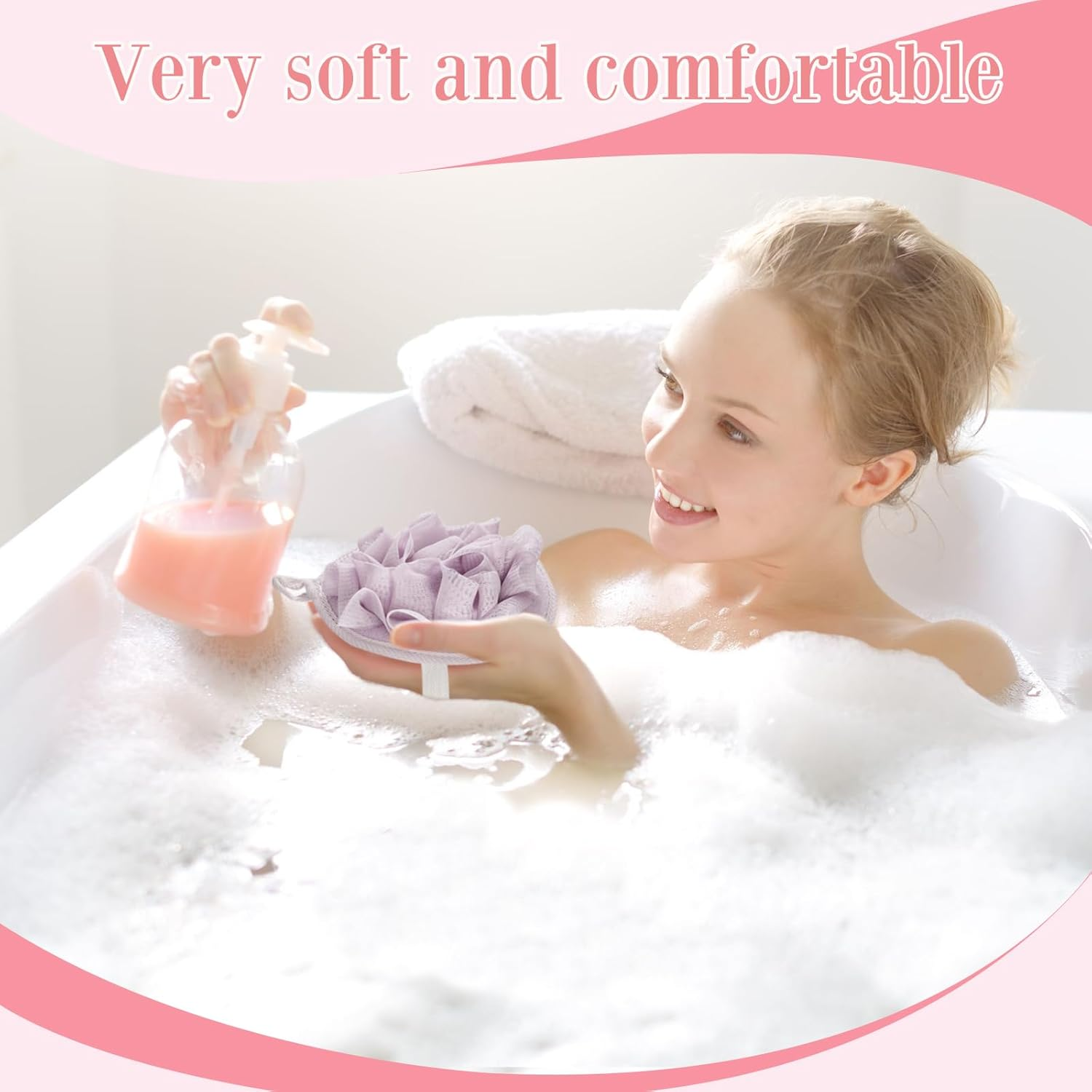 Boao Bath Shower Pouf Sponge Mesh Pouf Shower Ball Exfoliating Body Sponge Pad Scrubber Glove with Flower Bath Ball(3 Pcs,Purple) image number 5