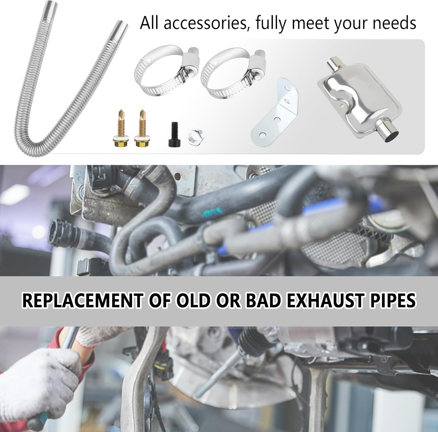 25Mm/0.98" Diesel Heater Exhaust Pipe with Silencer Muffler,Stainless Steel Pipe for Car Modified Intake & Exhaust System,Universal Car Accessories Diesel Heater Hose Kit image number 3