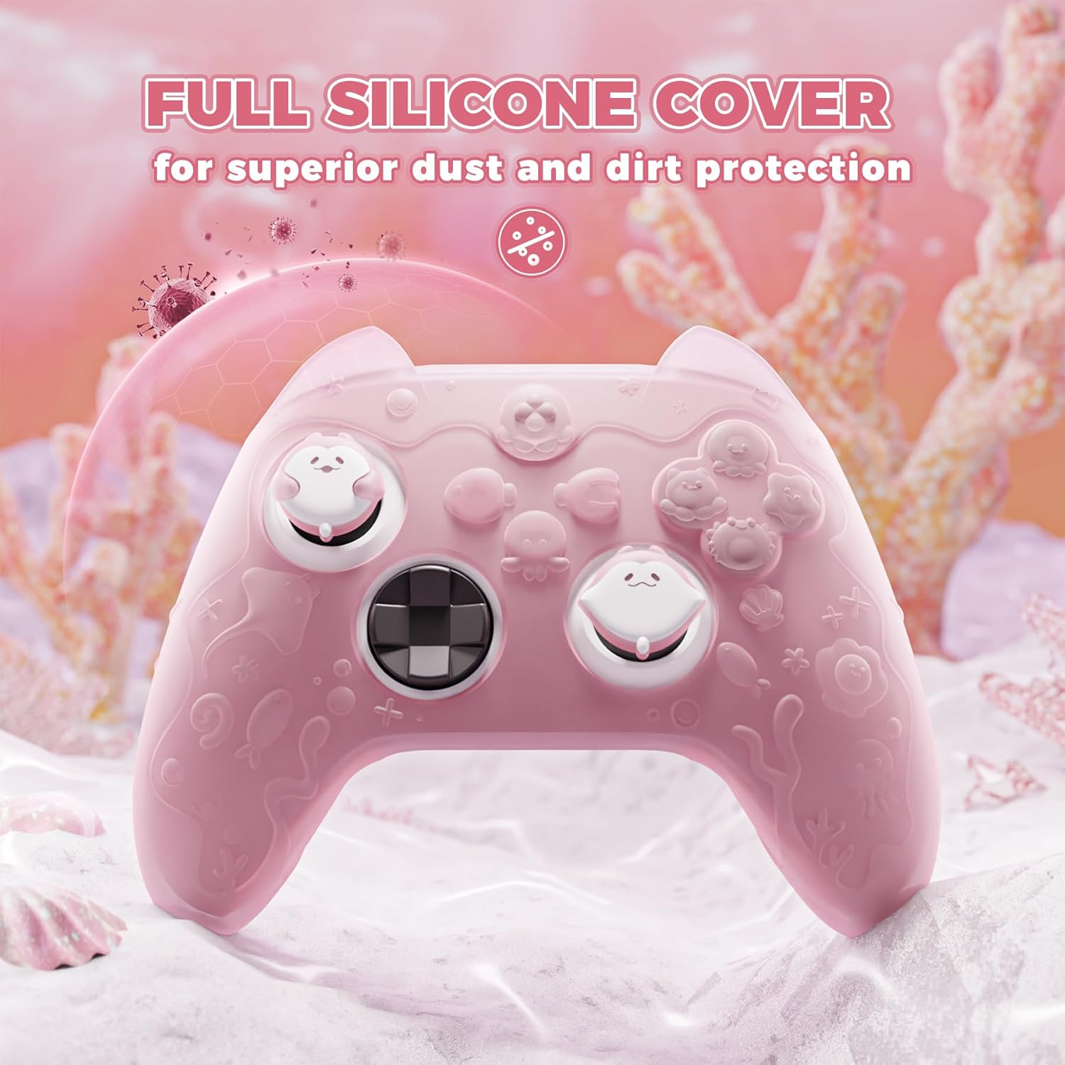 Playvital for Xbox Series X/S Controller Silicone Cover, Cute Ocean Whisper Series Semi-Clear Silicone Skin Grip for Xbox Core Wireles Controller with Thumb Grip & Sticker, Full Protection -Peach Pink - Mint Blue image number 6