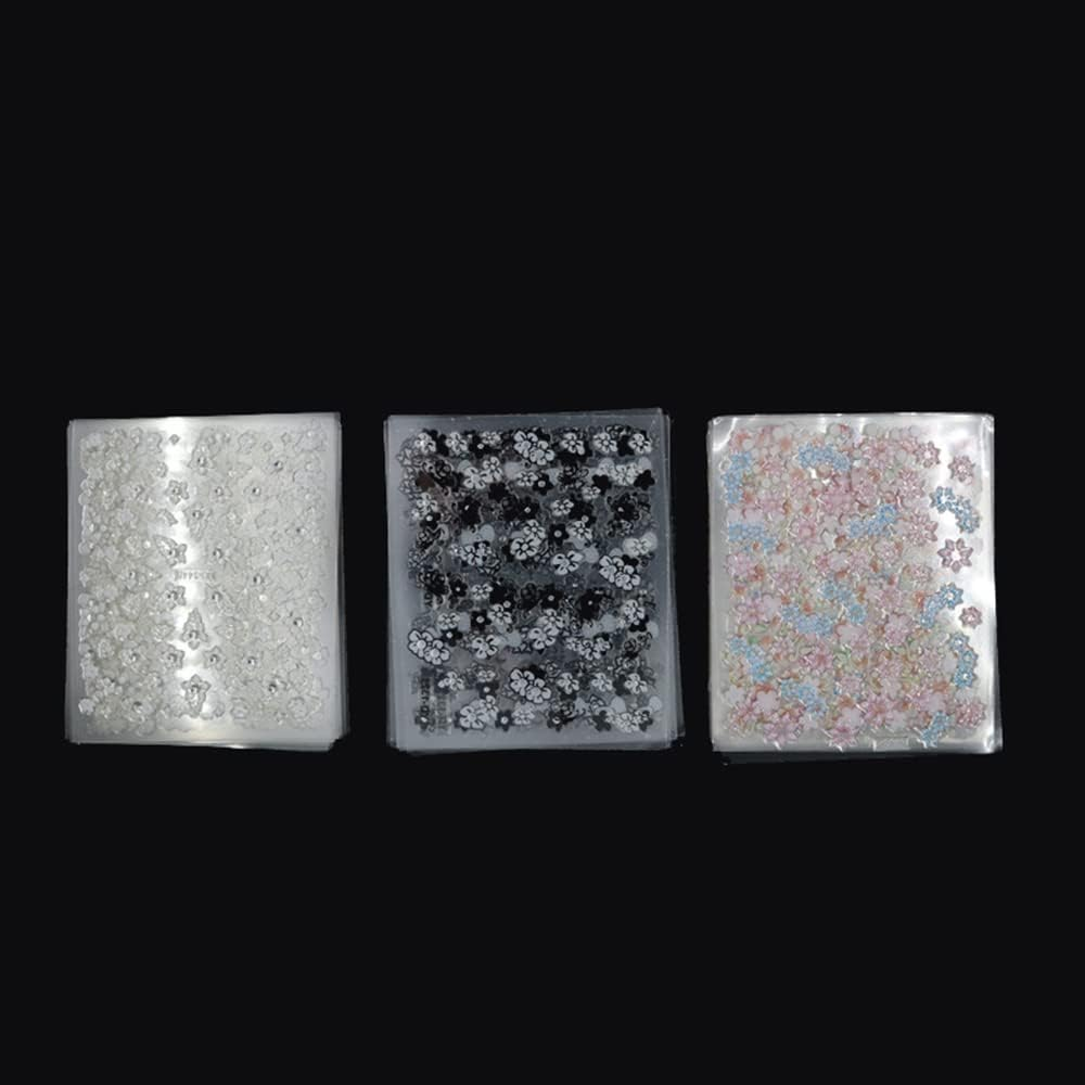 WOKOTO 90Pcs Self-Adhesive 3D Design Nail Art Sticker Colorful White Black Flower Fingernail Decals Nail Art Decoration Decals with 1 Pcs Anti-Static Tweezers