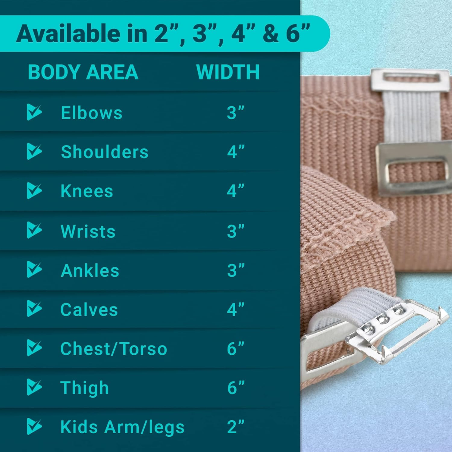 Medca Elastic Compression Bandage Wrap - First Aid Bandages Roll Measures 2", 3", 4", 6" X 5 Ft with 4 Extra Hooks - Athletic Sports Stretch Wraps for Ankle, Wrist, Arm & Leg Sprains (Pack of 8) image number 2