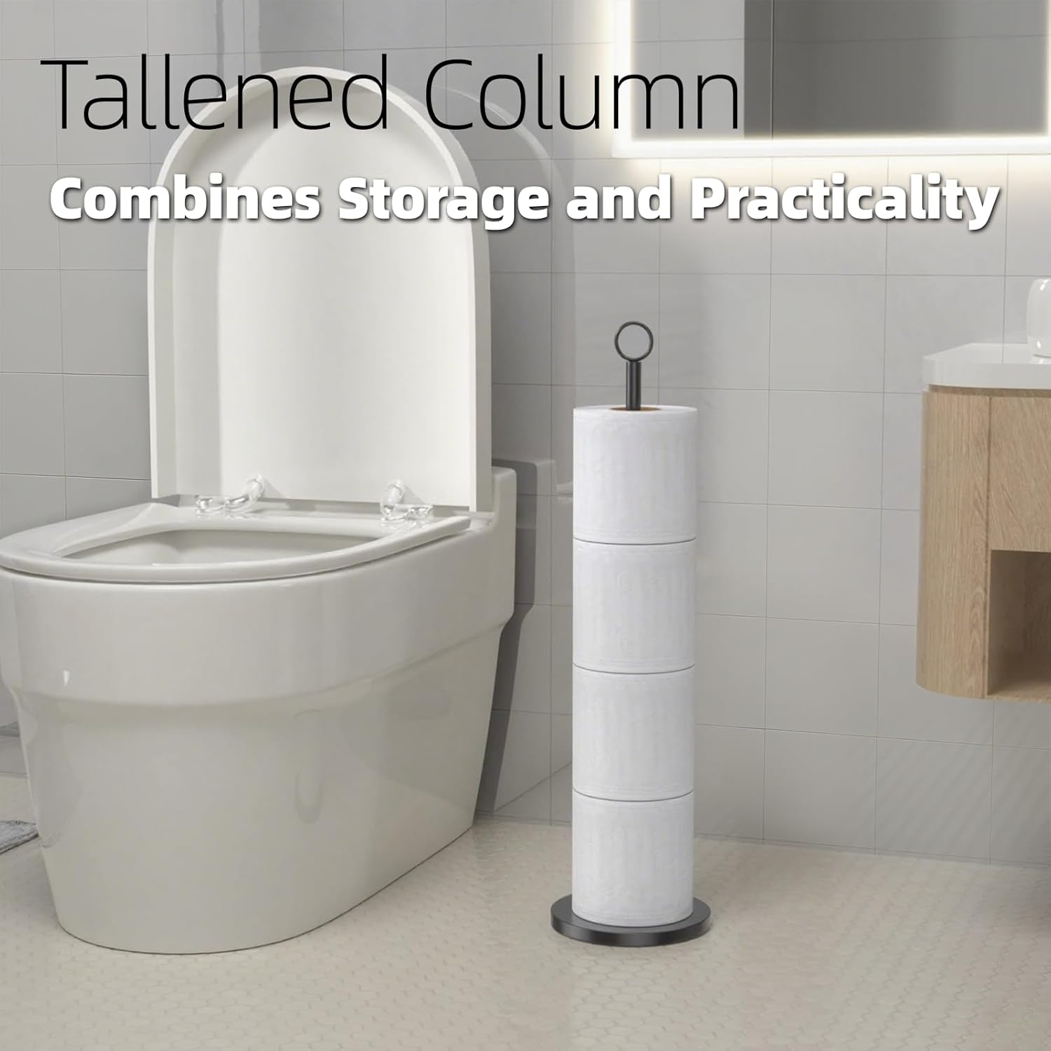 Toilet Paper Holder Stand with Reserve Stainless Steel Paper Roll Holder Stand for Bathroom, Kitchen Free-Standing Toilet Paper Holder with Storage Function