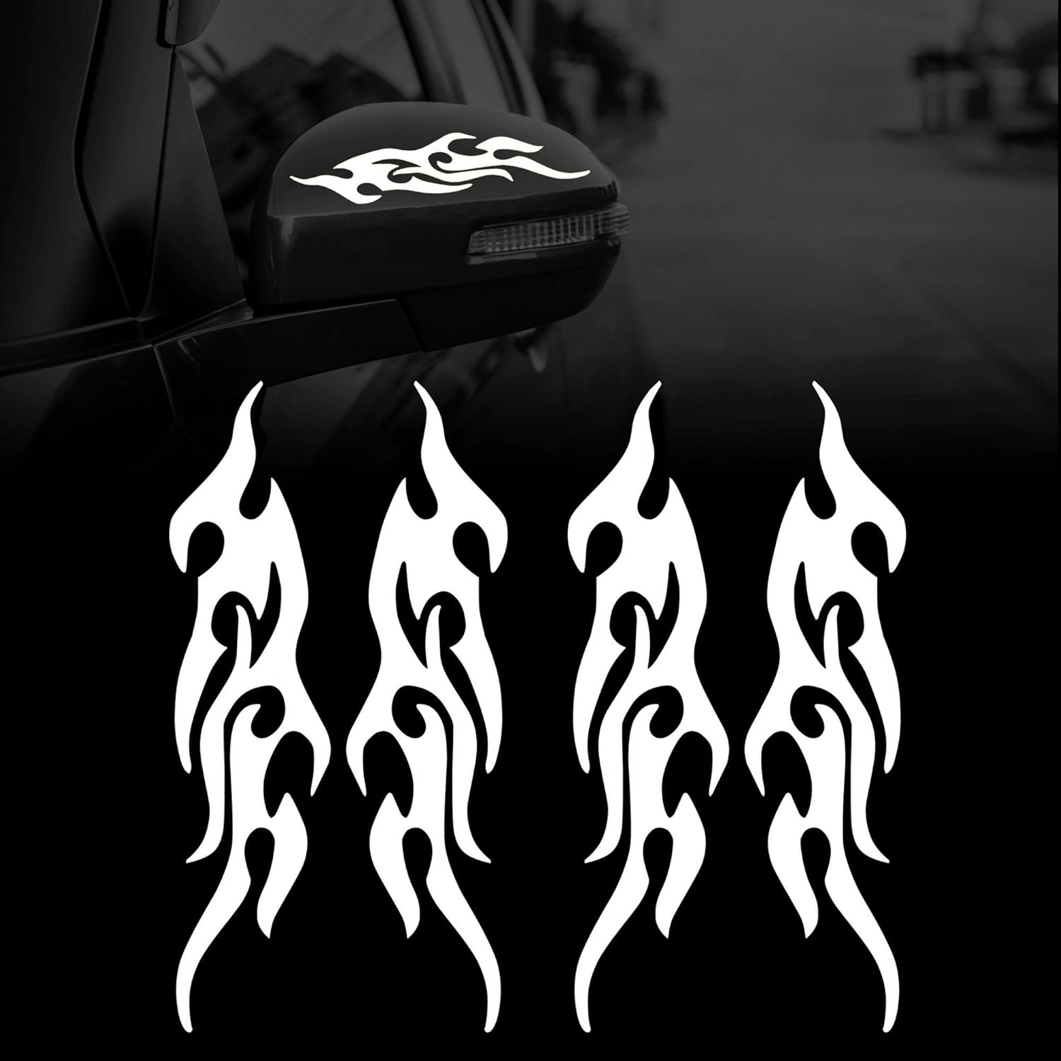 TOMALL 4 Pcs 19Cm Flame Reflective Sticker for Car Flame Racing Sports Stripe Decal for Golf Cart Vinyl Waterproof Decal Decoration for Car Body Side Truck SUV Off-Road Vehicles Skateboard (Red)