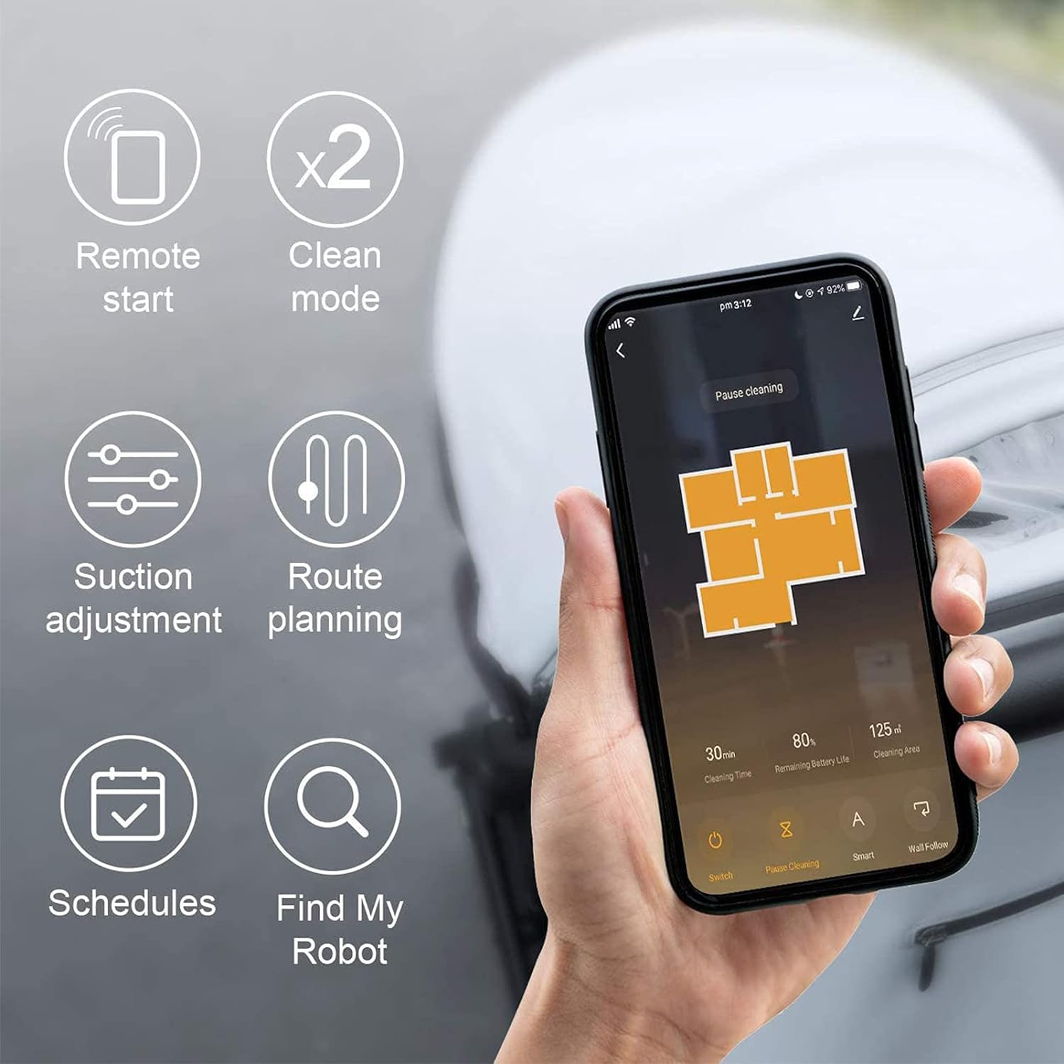 Mygenie X-Sonic Robot Vacuum Cleaner Wi-Fi Pro 2-In-1 Vacuum and Mopping - Gyroscopic Navigation, Anti-Collision, App Control, 0.6L Dust Bin, 0.35L Water Tank, Black image number 2