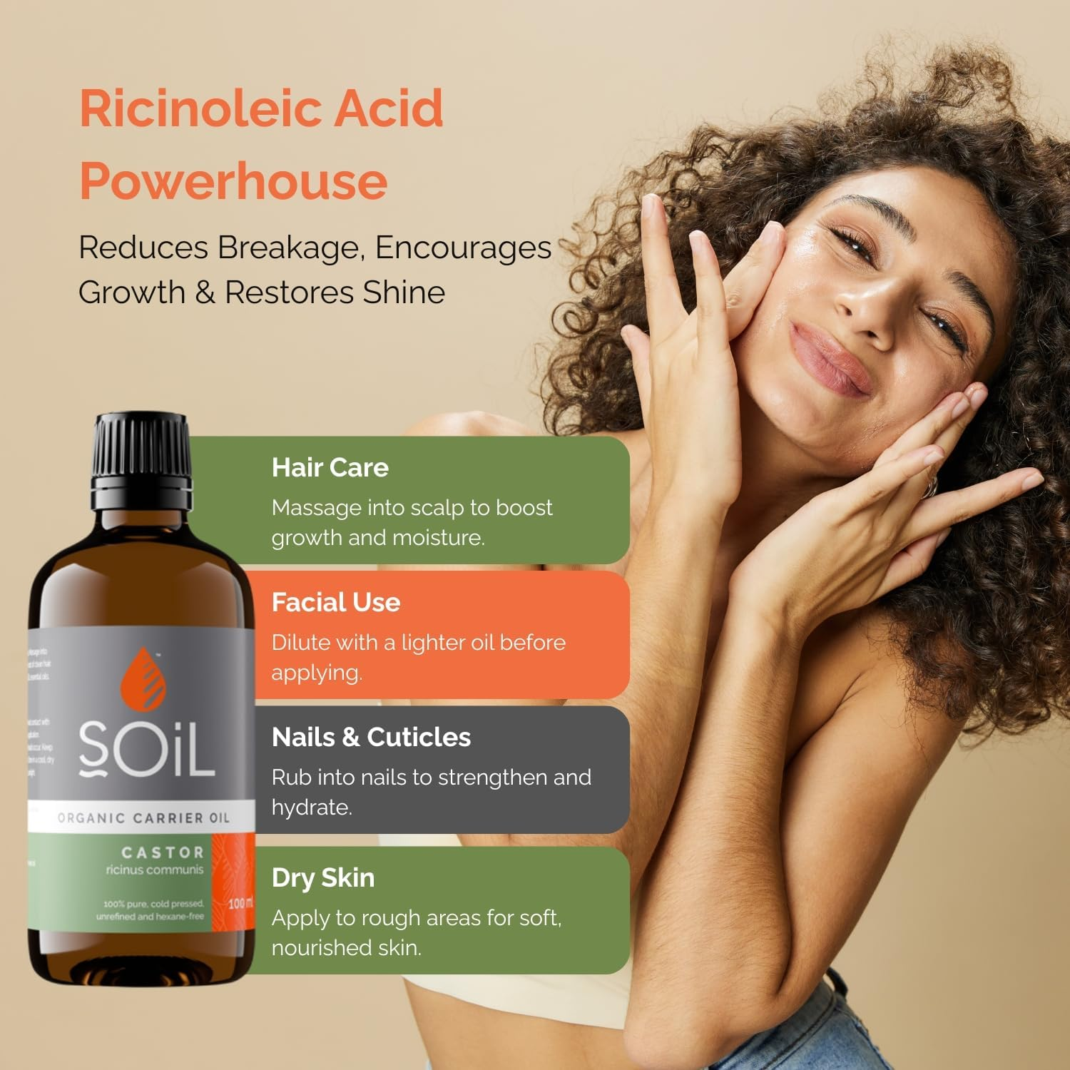 Soil Organic Castor Oil, Hydrating, Nutrient-Filled, Antioxidant-Rich, Suitable for All Hair and Skin Types, Sustainably Sourced from Seeds of the Castor Plant&rsquo;S Bean, 100Ml image number 2