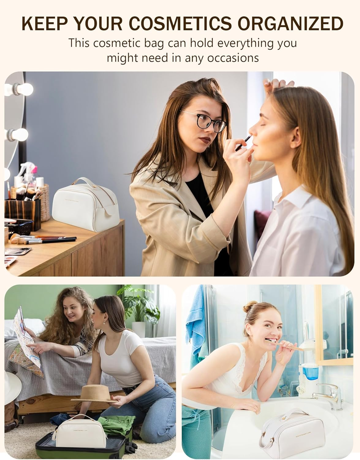 Makeup Bag Travel Toiletry Bag,Large Capacity Cosmetic Bags for Women with Handle and Divider,Large Wide-Open Pouch Waterproof Toiletry Bag for Toiletries Accessories Brushes (D-Pink) - A-Green image number 3